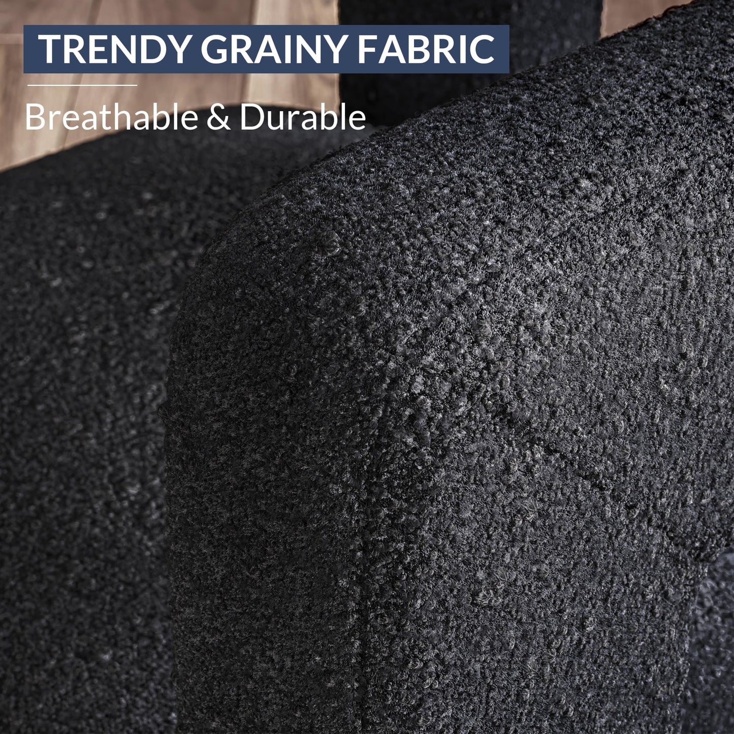 BELLEZE Modern Boucle Chairs Set of 2, Linen Dining Chairs with Barrel Sidearms and Back, Minimalist Upholstered Kitchen Armchairs for Dining Room - Lisbon (Black)