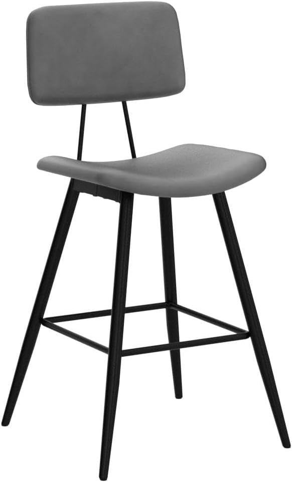 Dycanpo 24.5in Counter Height Bar Stools Set of 2, Faux Leather Upholstered Barstools, Gray