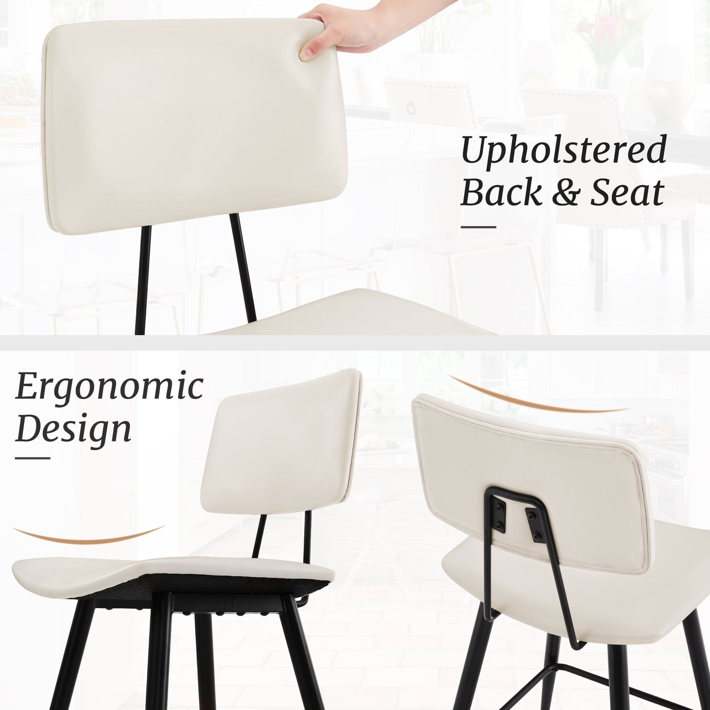 Dycanpo 24.5in Counter Height Bar Stools Set of 4, Faux Leather Upholstered Barstools, White