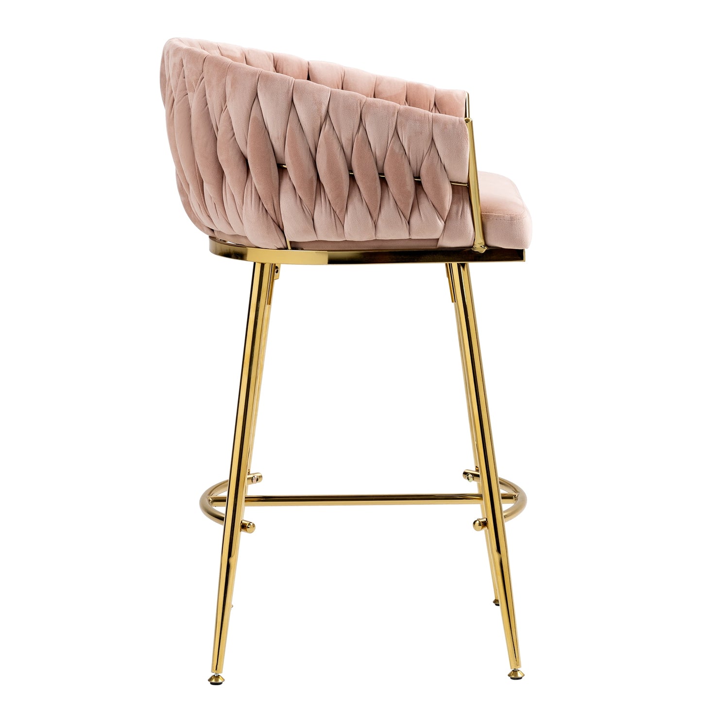 26in Counter height bar stools velvet kitchen island counter bar stool with hand- wave back,golden chromed base and footrest