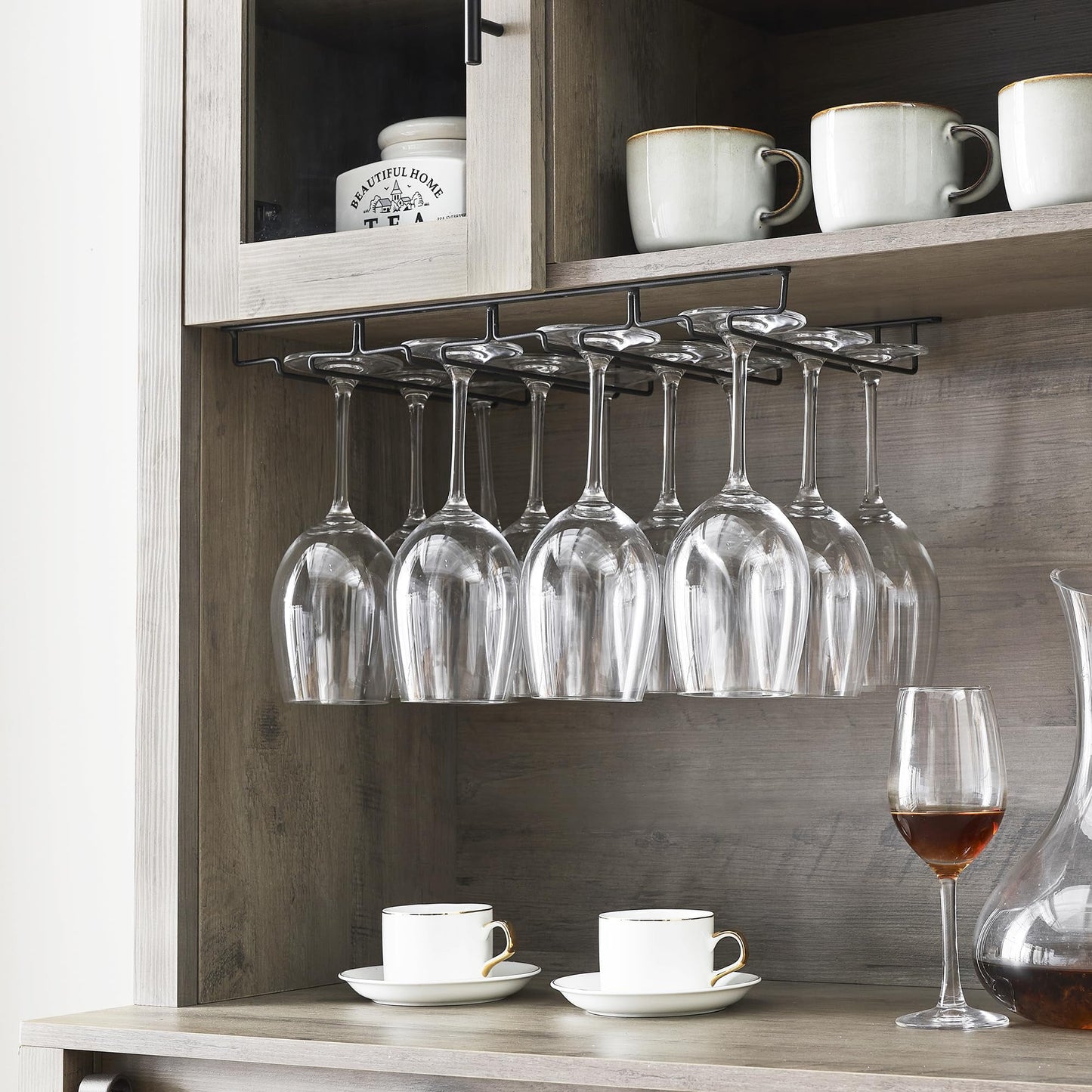 2024 New Farmhouse Coffee Bar Cabinet with Sliding Barn Door, 72in Tall Buffet Cabinet with Storage Shelves, Liquor Cabinet with Wine and Glasses Rack,Sideboard Cupboard for Kitchen,Dining Room