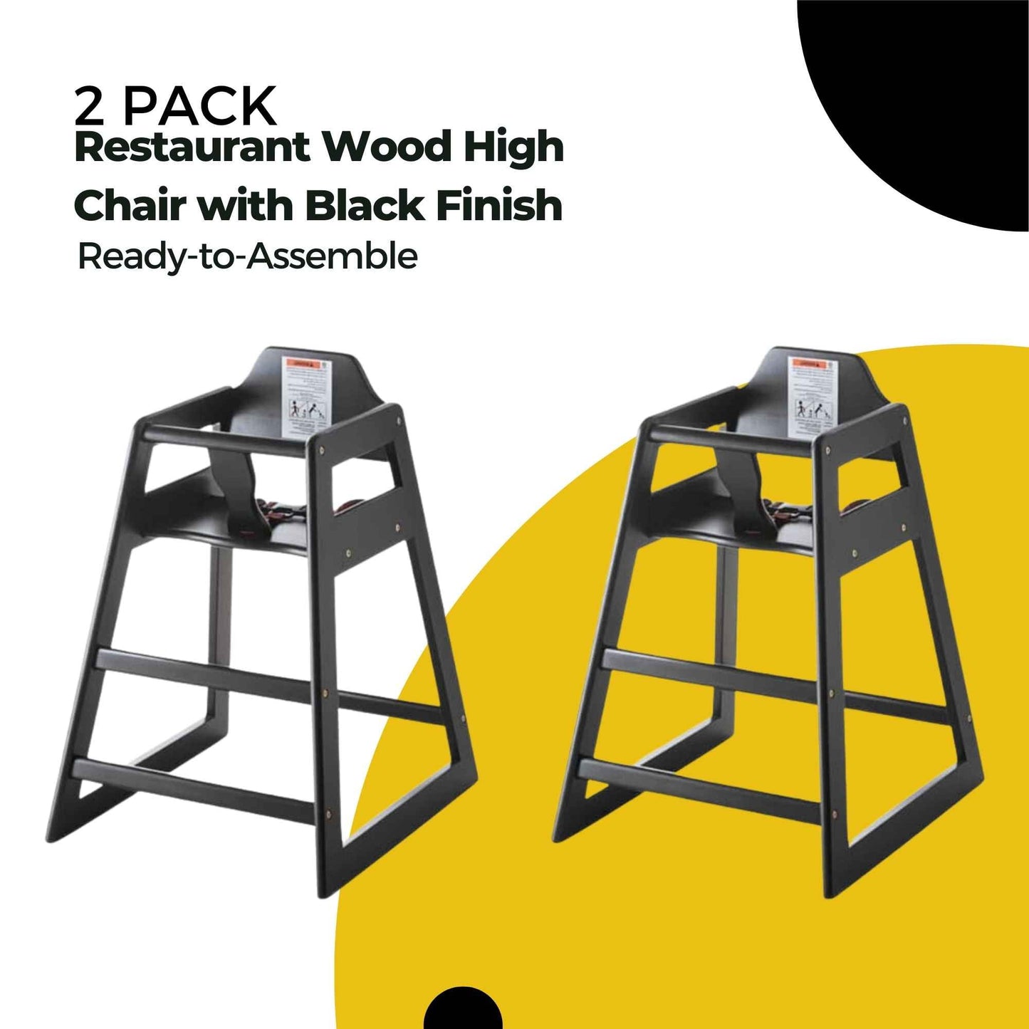 2 Pack - Ready-to-Assemble Restaurant Wood High Chair with Black Finish