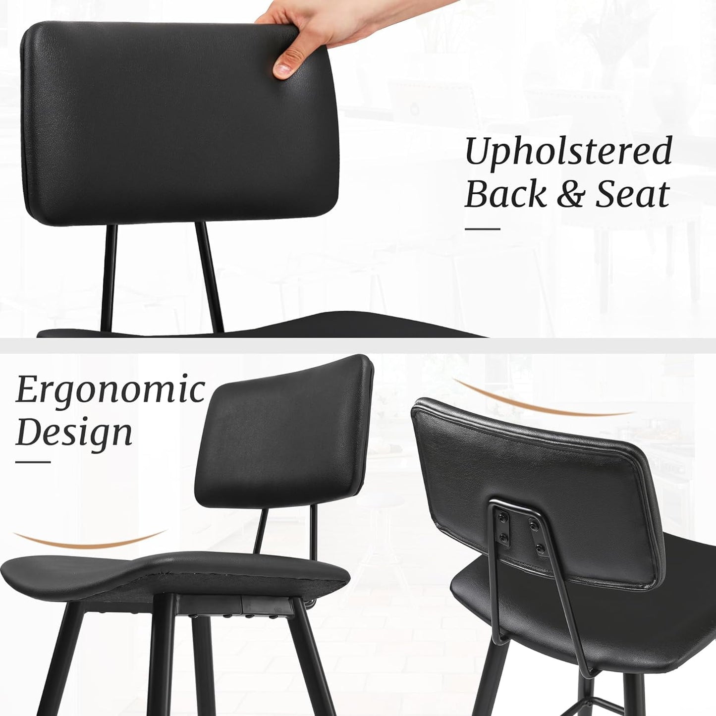 Dycanpo 24.5in Counter Height Bar Stools Set of 4, Faux Leather Upholstered Barstools, Black