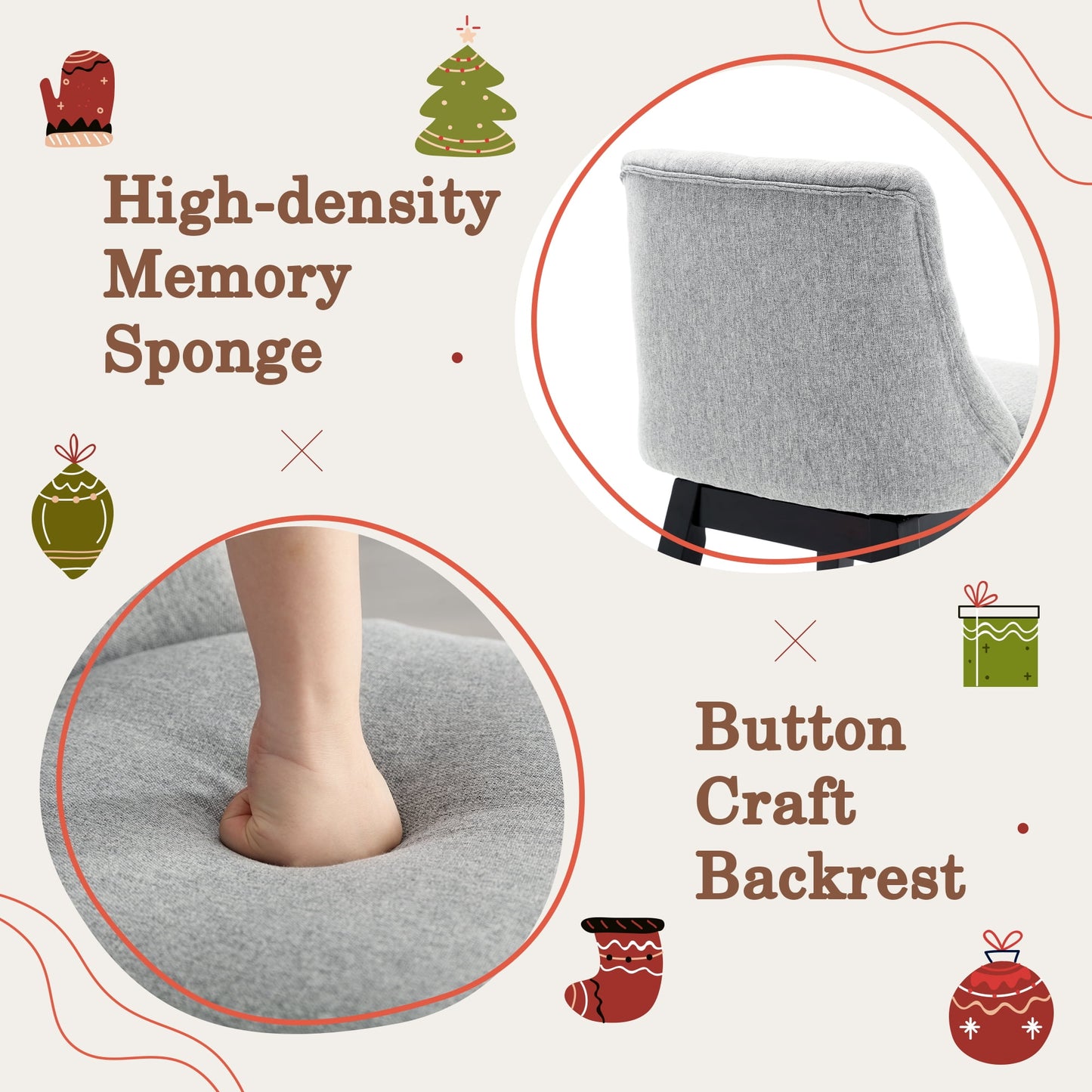 TEWLOSS Swivel Bar Stools Set of 2 Linen Fabric Barstools for Kitchen Island (29in , Gray)