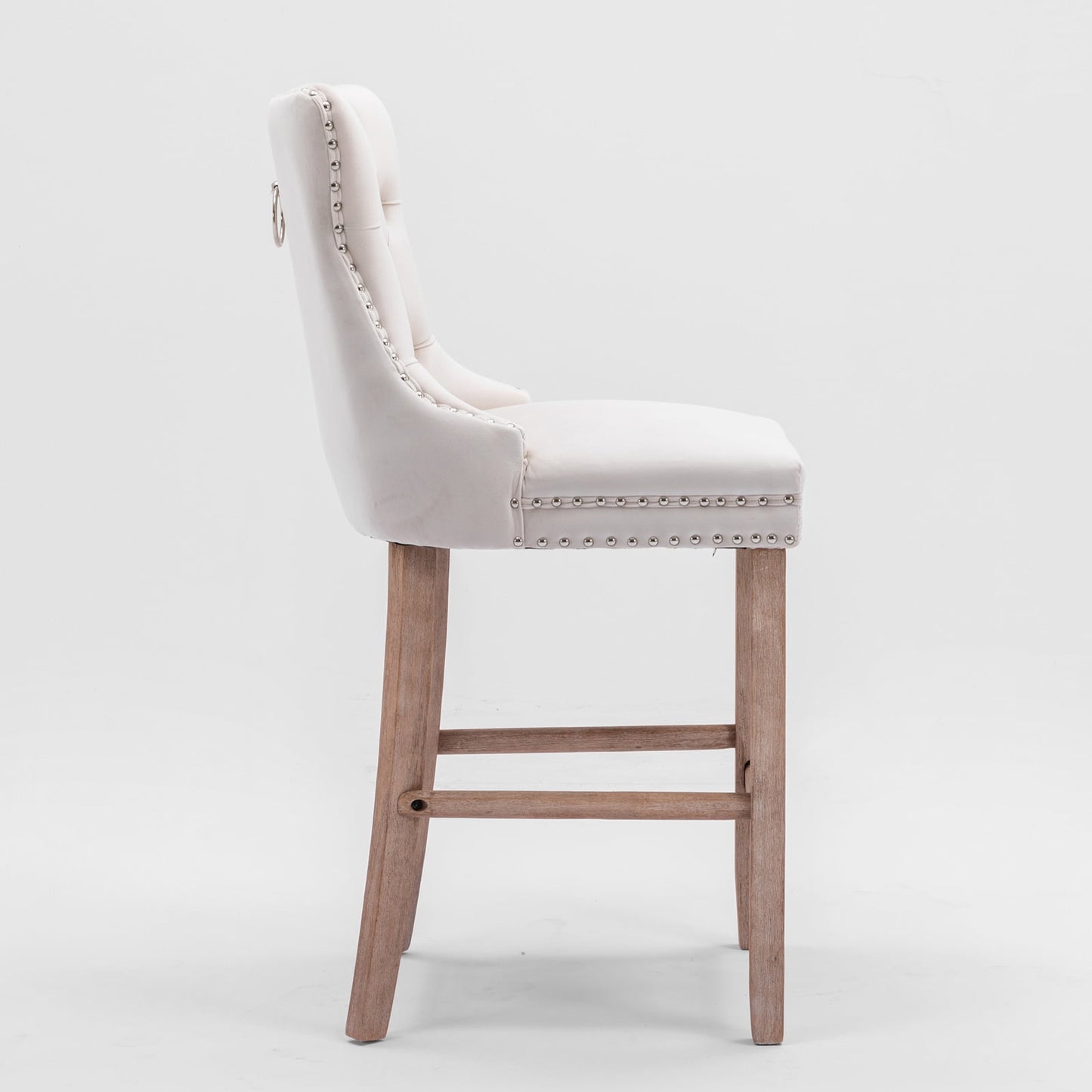 27in Contemporary Padded Bar Stools, Tufted Velvet Upholstered Barstools with Button Tufted Decoration, Chrome Nailhead Trim, Footrest and Solid Wood Legs (Beige,Set of 4)