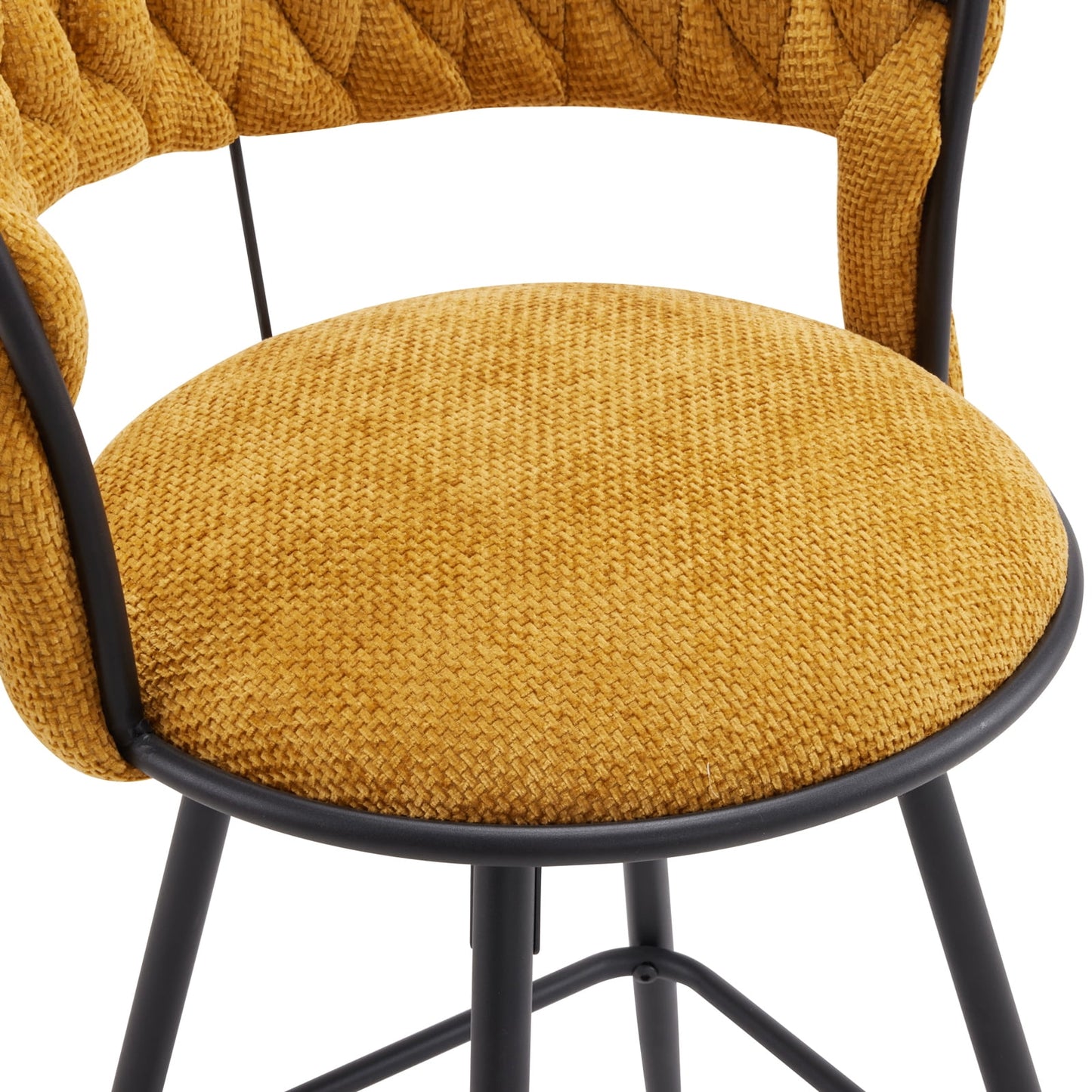 26 inch Bar Stool Set of 2, 360?? Swivel Counter Barstool with Backrest, Upholstered Hand-Woven Barstool, Modern Bar Chair with Footrest ,Yellow