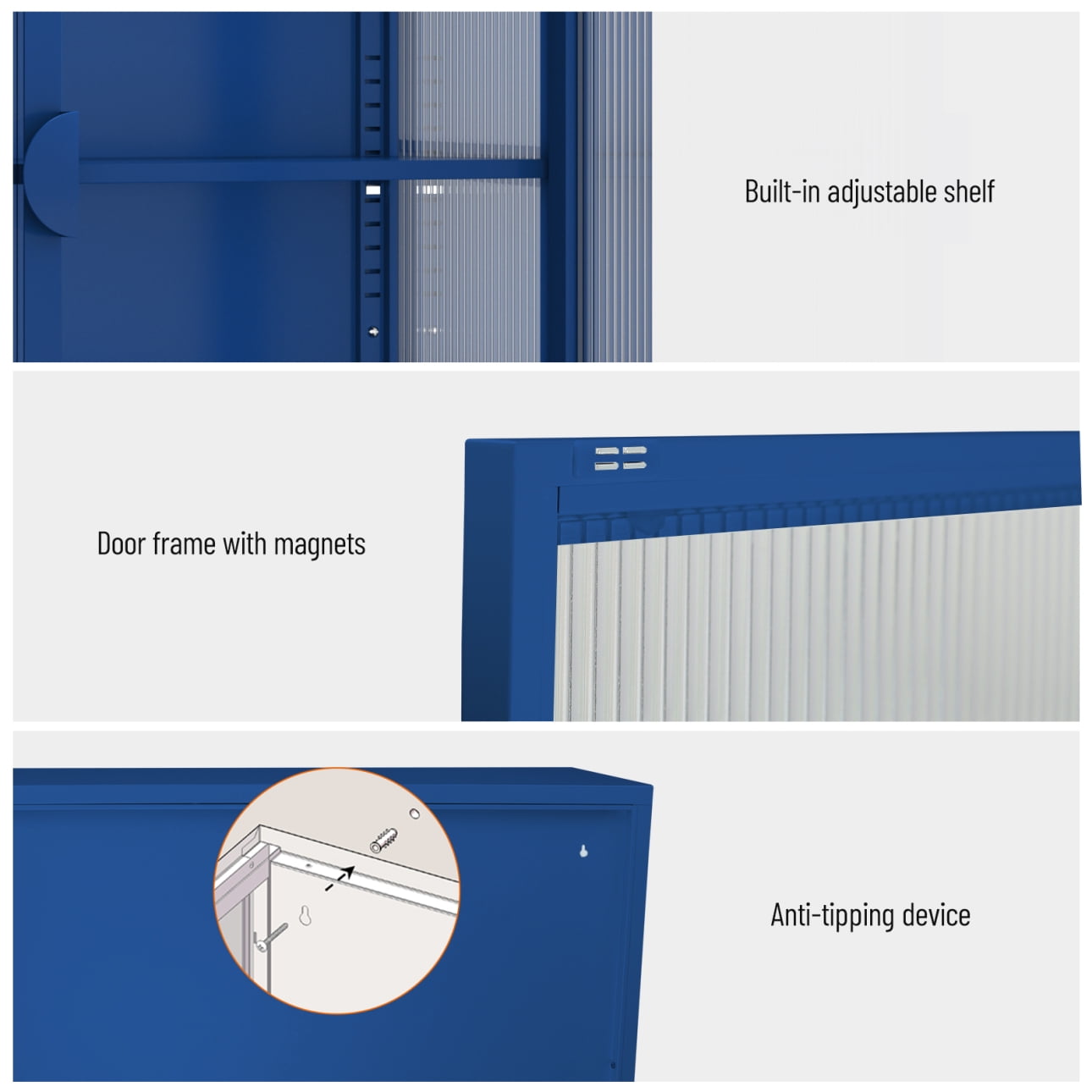 2-Tier Stylish Tempered Glass Cabinet, Fluted Glass Sideboard Buffet Cabinet with 2 Door, Modern Enclosed Cupboard Adjustable Shelf U-shaped Leg for Kitchen Living Room ,Blue