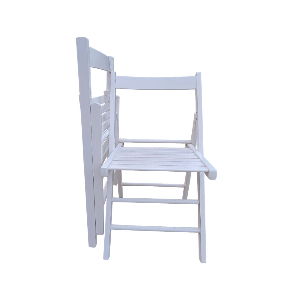 2 Pcs Folding Chairs, Wooden Event Chair with Slatted Seat and Open Back, Outdoor Portable Chairs for Dining Room Outside Indoor, White