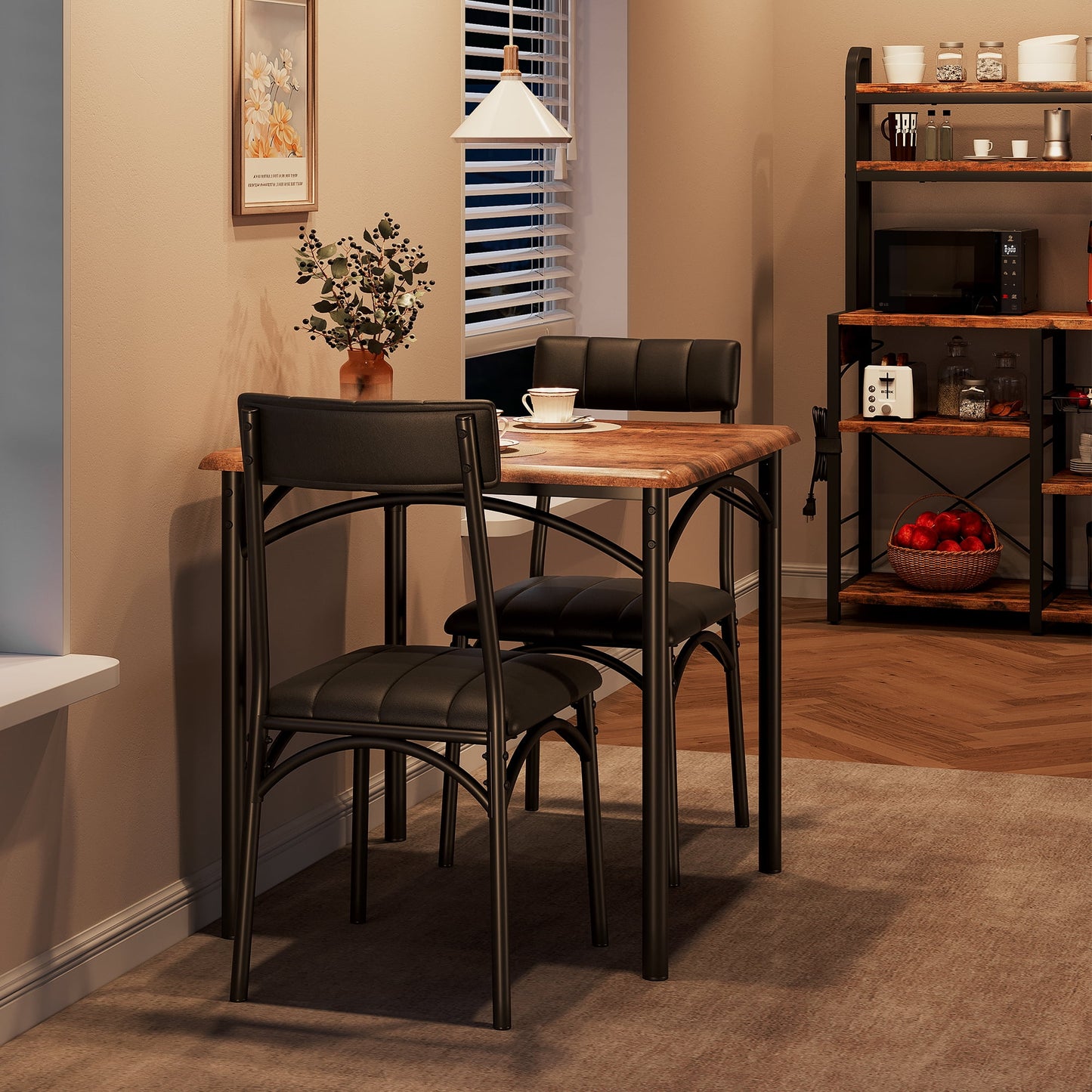 2024 New 3-Piece Dining Room Kitchen Table and Pu Cushion Chair Sets, Kitchen Dining Table Set for 2 with Upholstered Chairs for Small Space