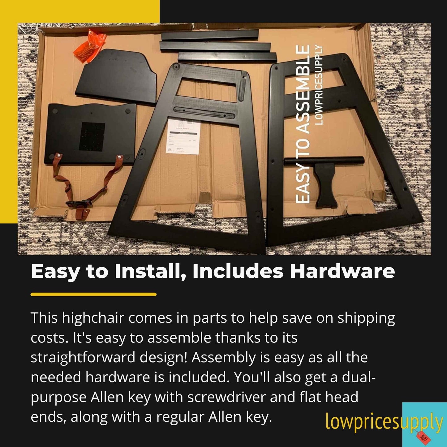 2 Pack - Ready-to-Assemble Restaurant Wood High Chair with Black Finish