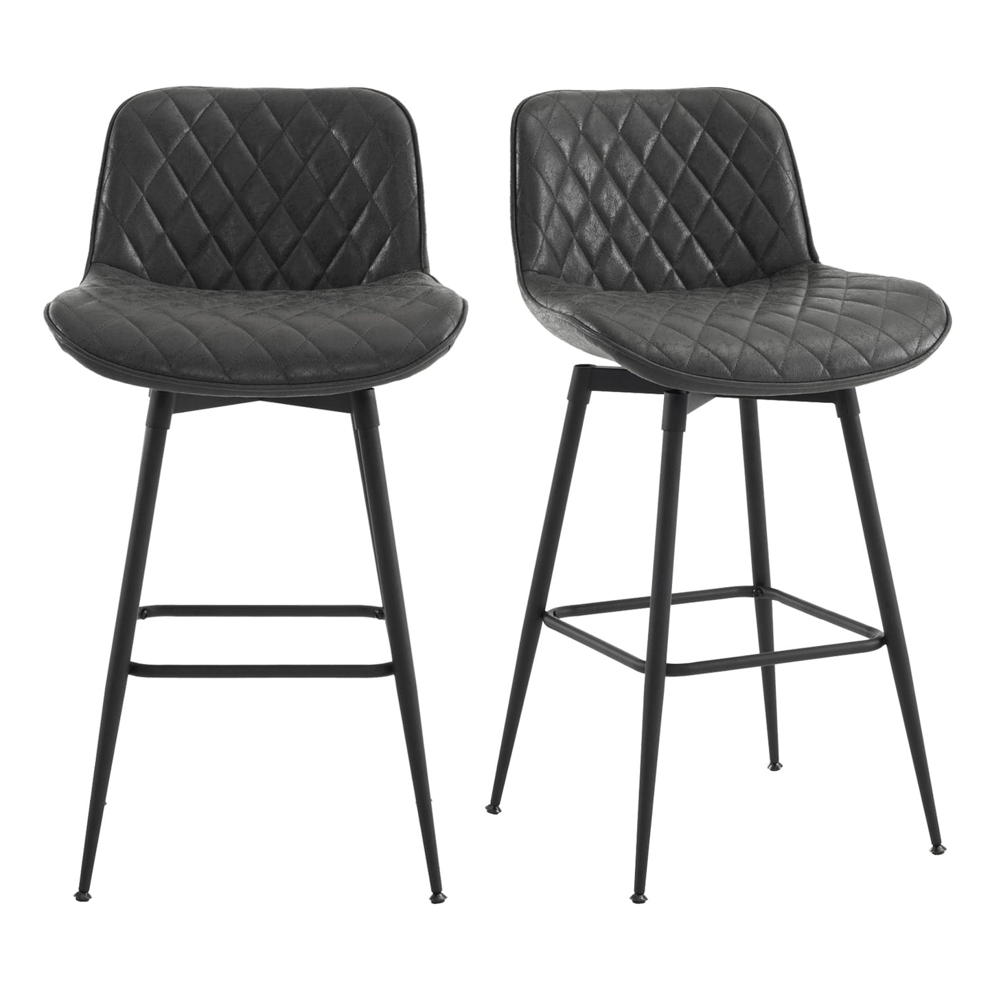 26in Bar Stools Set of 2, 360?? Swivel Counter Bar Stool with Back, Mid-Century Modern, Suede Fabric Barstool Chair for Kitchen Island, Bar Counter,Black Gray