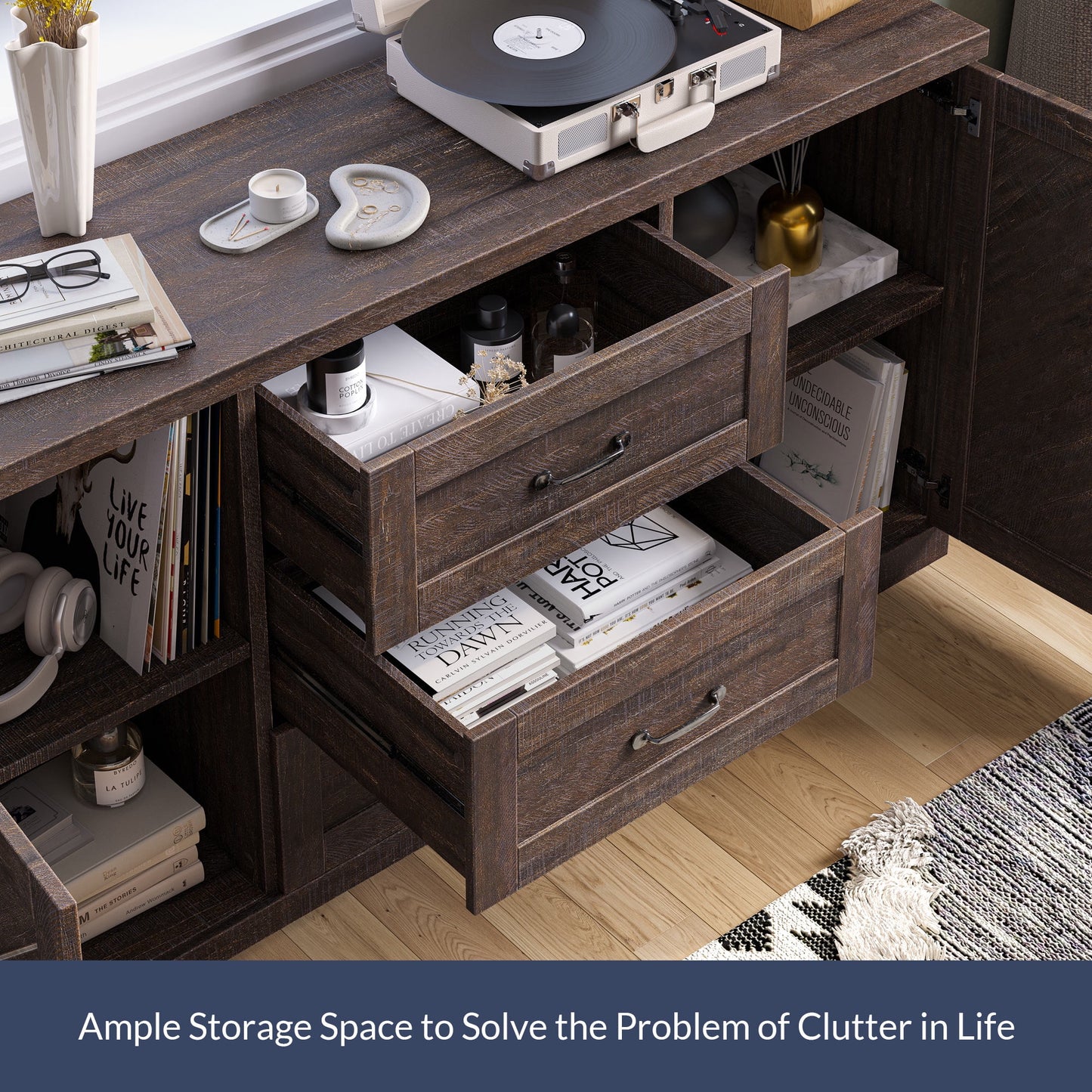 BELLEZE Modern Farmhouse Sideboard for Dining Room & Living Room, Storage Cabinet, Holds Up to 70lbs, Hilo (Espresso)