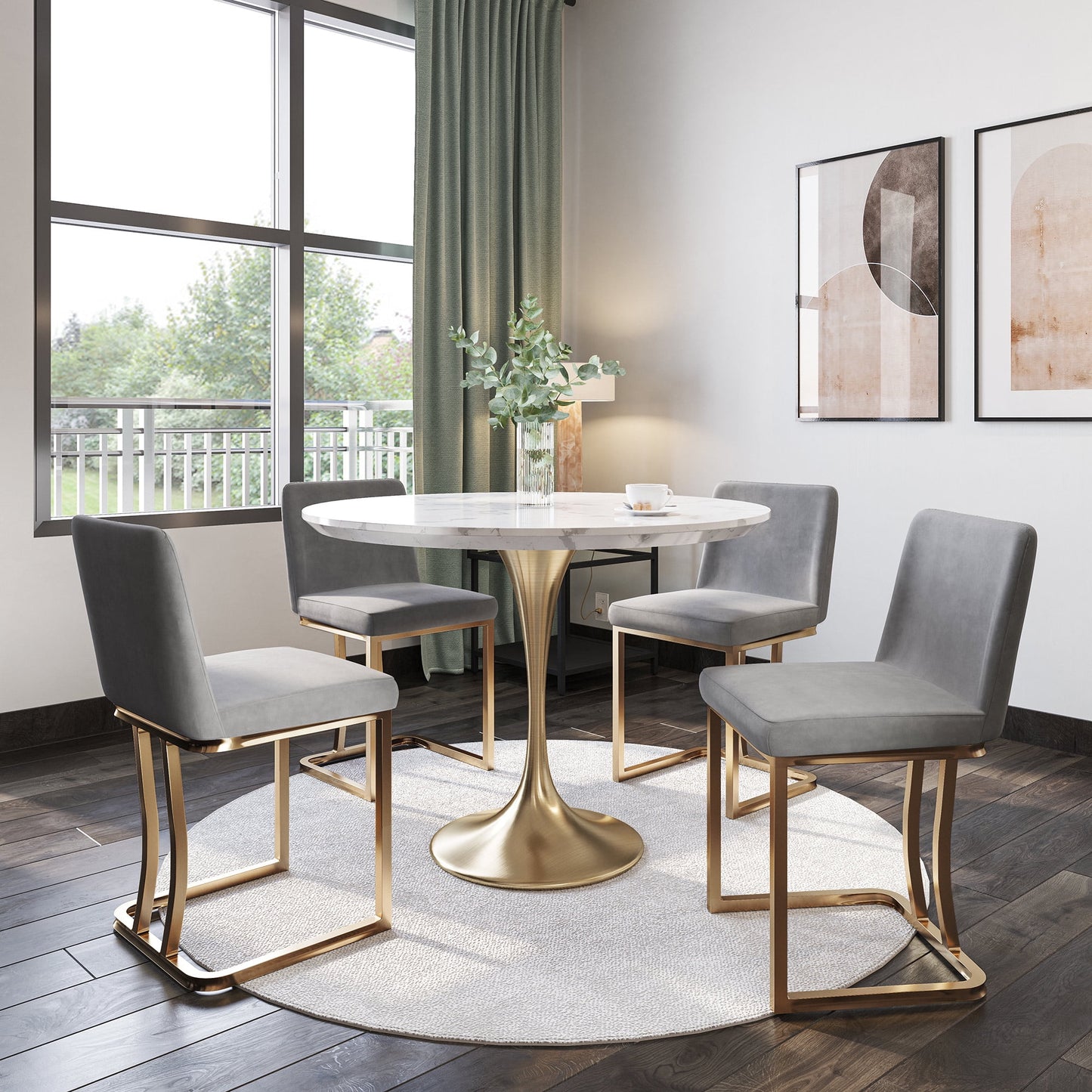 BELLEZE 19 Inch Upholstered Dining Chairs Set of 2, Velvet Kitchen Chairs Armless Dining Chairs with Gold Metal Frame, Modern Dining Chairs for Home and Restaurant - Hutton (Grey)