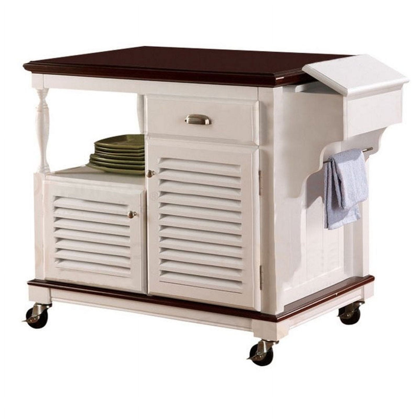 2-door Kitchen Cart Cherry and White
