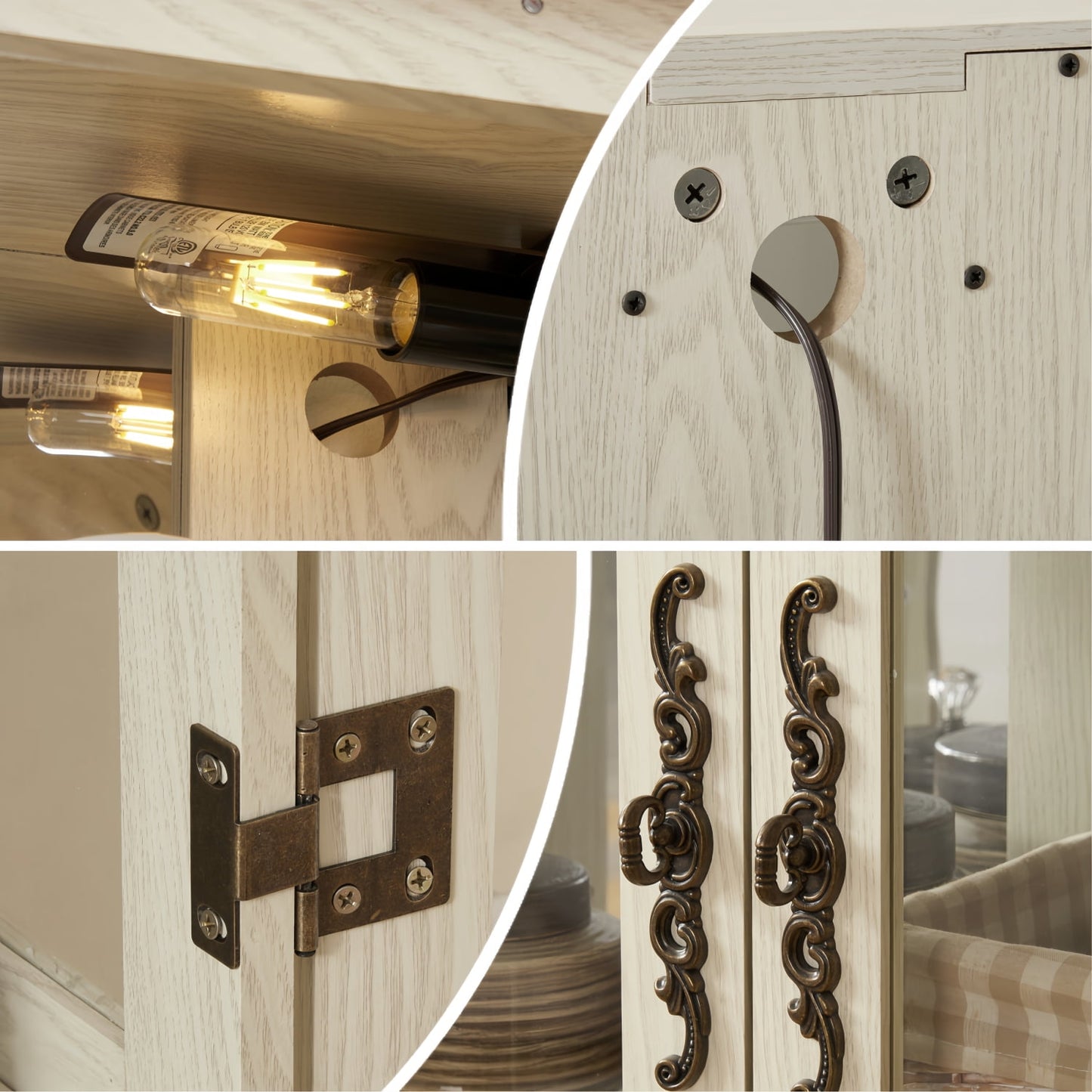 HD JUNTUNKOR 2 Doors Curio Cabinet with Tempered Glass Doors, Lighted Display Cabinet for Home, Office, White