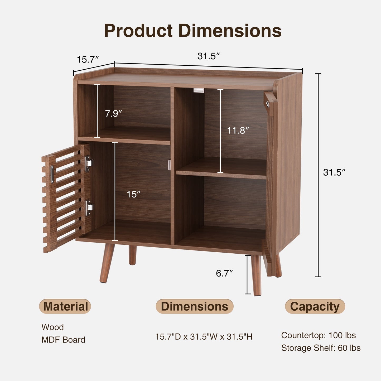 Veanerwood 31.5in Buffet Cabinet with Storage, Walnut