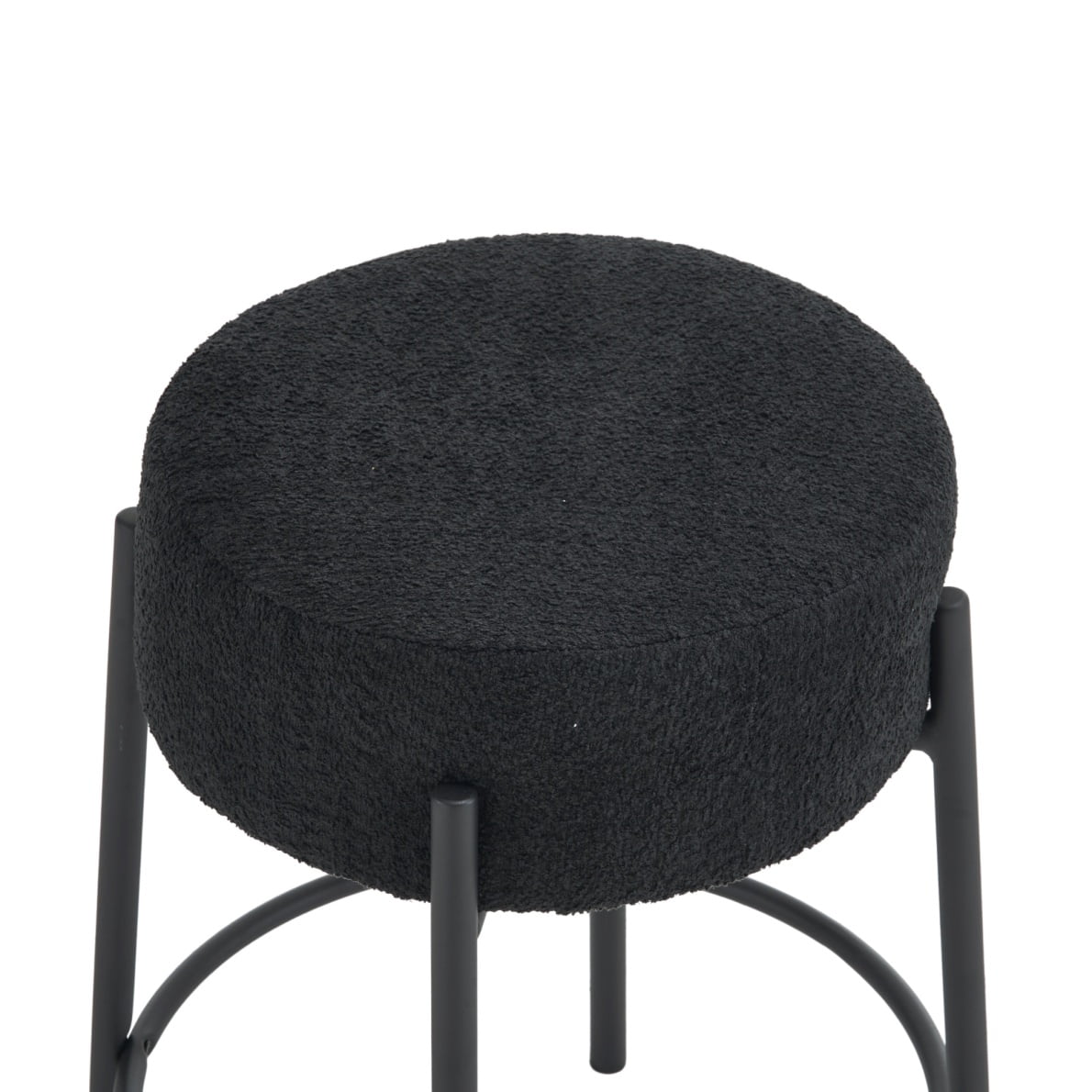 24in Round Bar Stools Set of 2,Counter Height Stools with Teddy Fabric Upholstered,Backless Kitchen Island Stools,Backless Dining Seat with Metal Base, Black