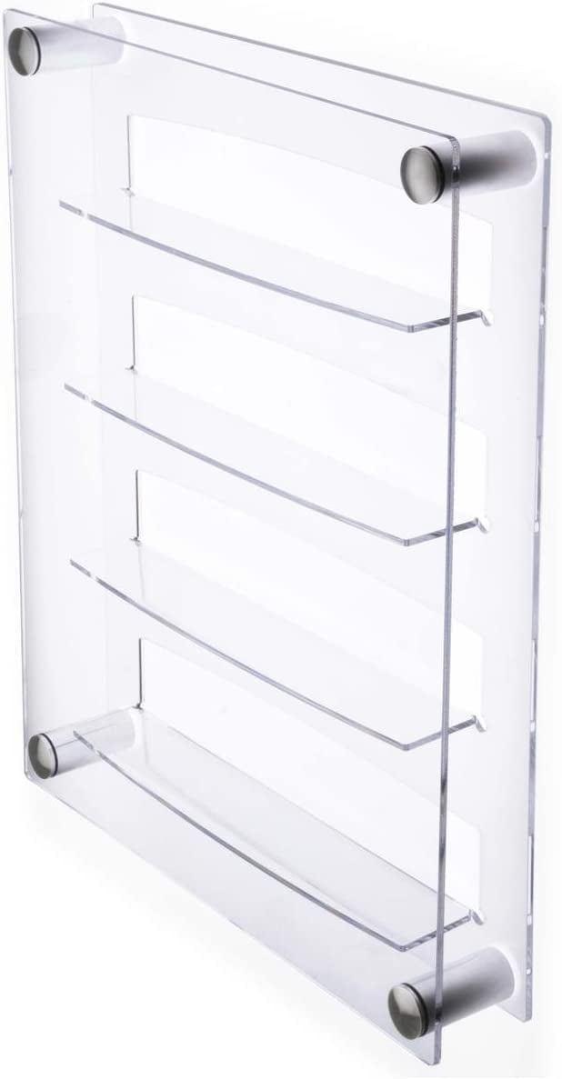 24 Shot Glass Display Case Holder, Side Loading, Transparent Acrylic with 4 Shelves, Includes Silver Standoffs for Wall Mounting (SMLCLDIS)