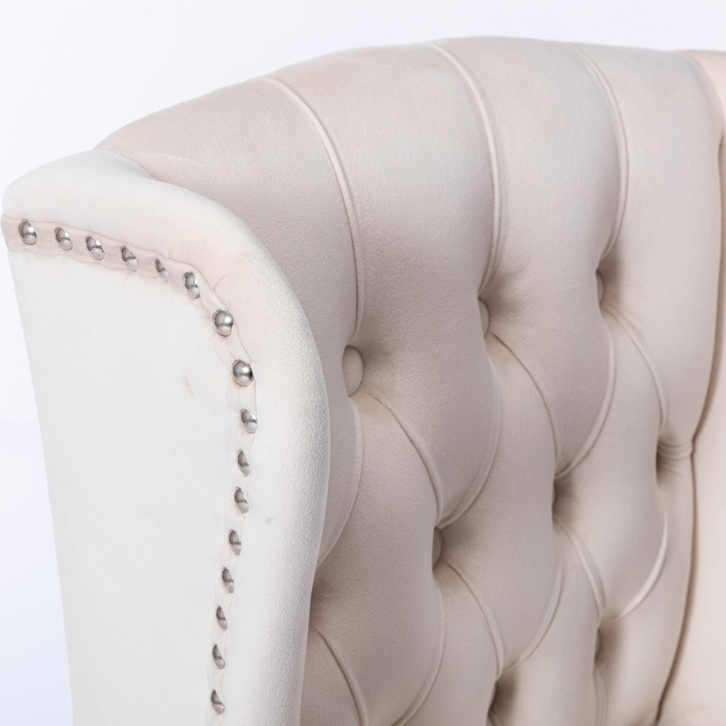 27in Padded Bar Stools, Tufted Velvet Upholstered Wing-Back Barstools with Nailhead Trim, Footrest and Solid Wood Legs, Comfy Button Tufted Counter Height Chairs with Tufted Back (Beige,Set of 4)