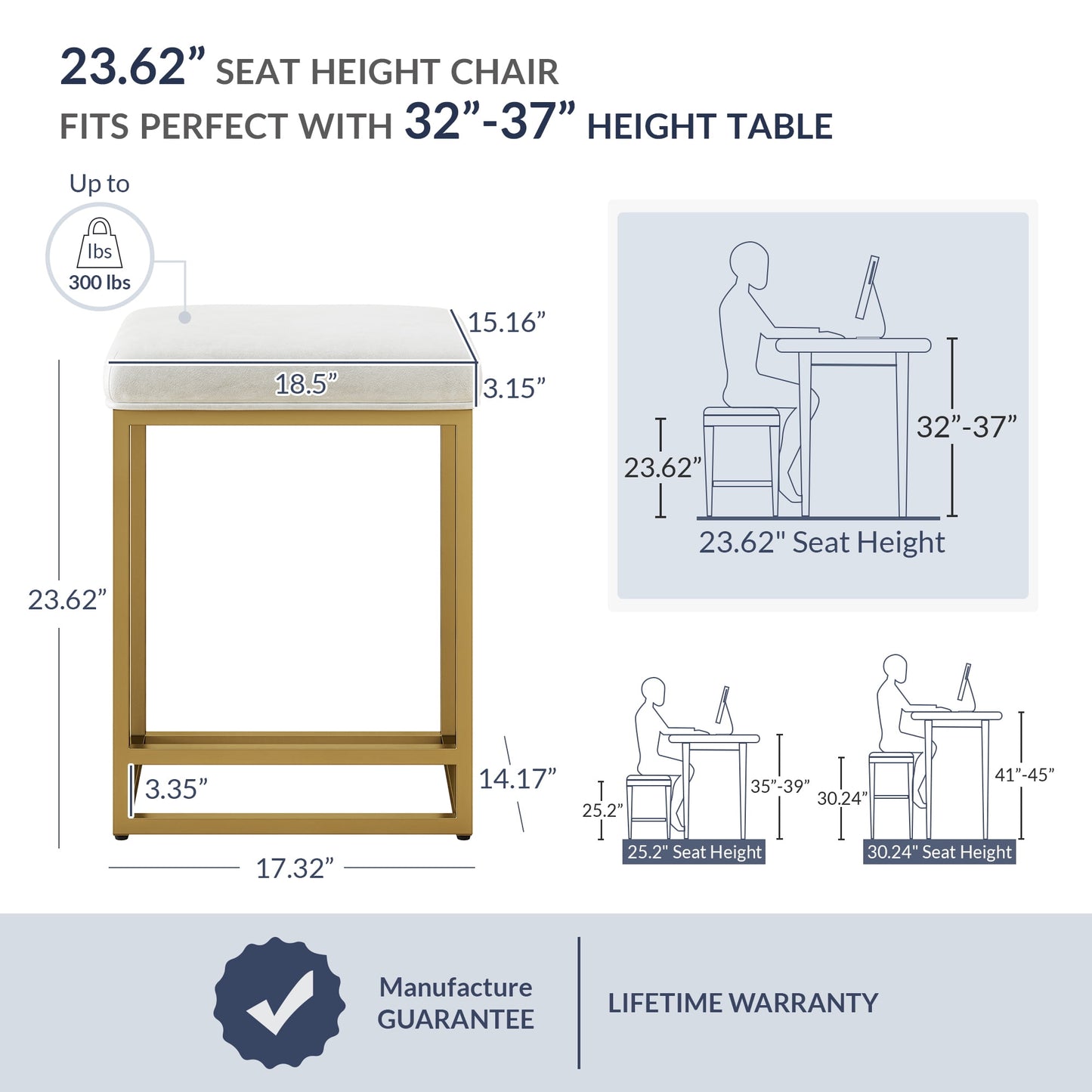 BELLEZE 24in Backless Bar Stools Set of 4, Counter Height Barstools, Modern Upholstered PU Leather Counter Stools with Metal Base Kitchen Island Chairs Dining Chair, White & Gold