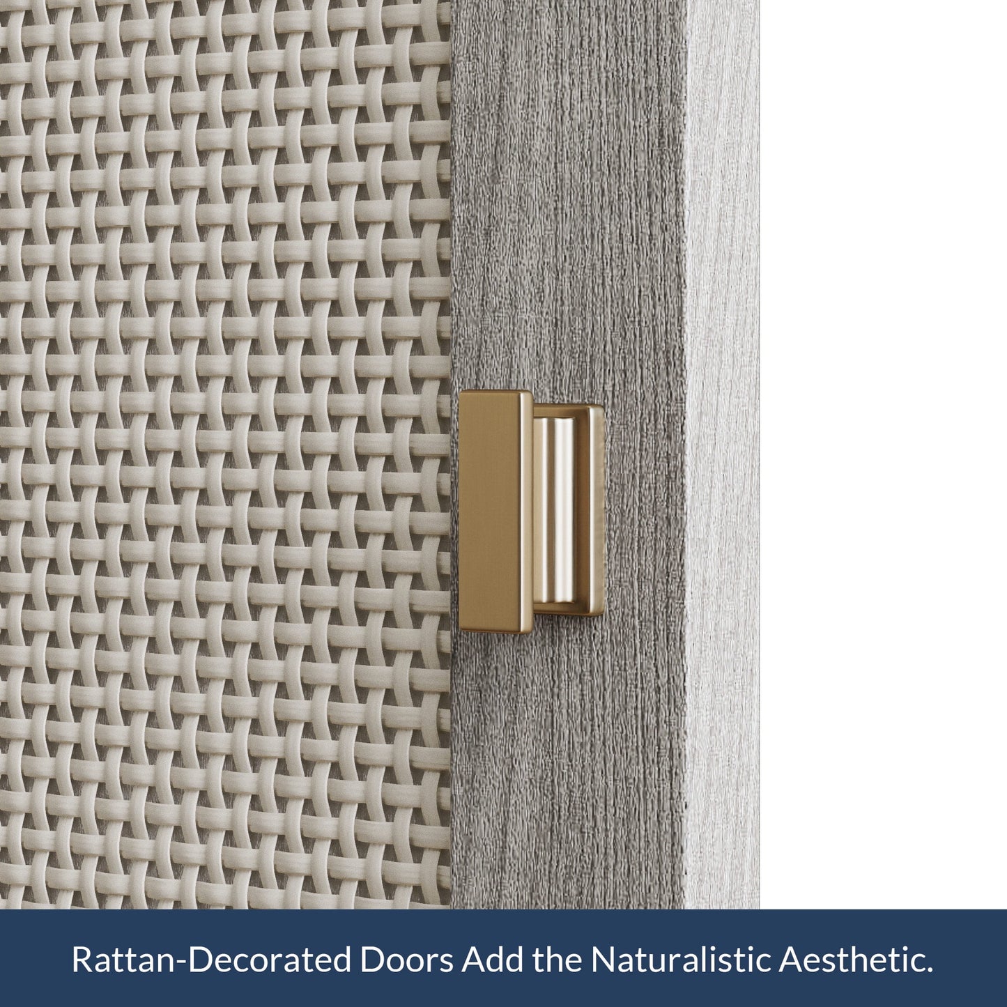 BELLEZE Sideboard Buffet Cabinet with Rattan Decorated Doors, Storage Cabinet with Metal Base and Adjustable Shelves, Credenza for Bedroom, Hallway, Living Room, Office - Liam(Gray)