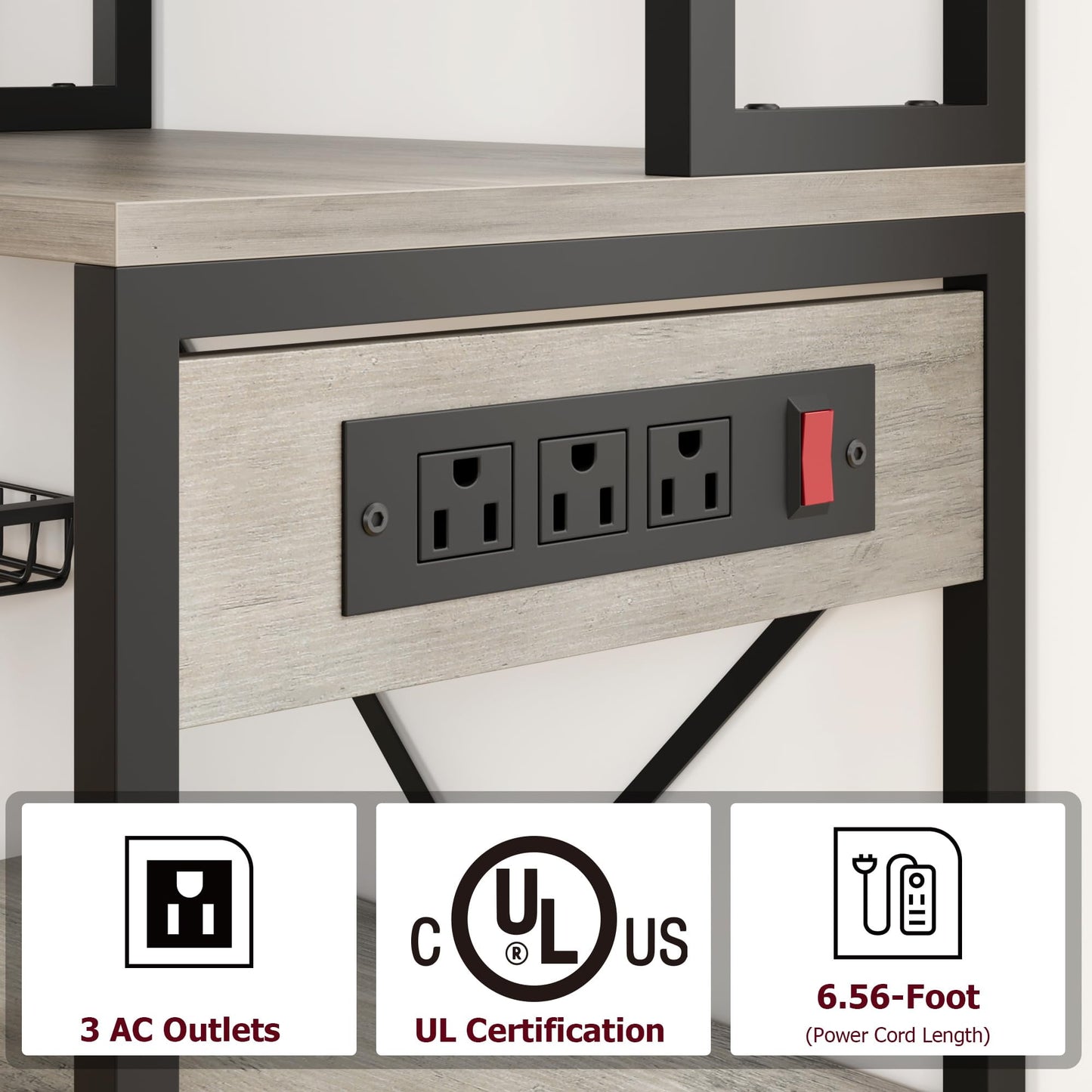 2024 New Standing Baker Rack with Power Output, 7-tier Kitchen Microwave Baker Rack with Storage, Microwave Oven Stand with Hook, Baker Rack for Kitchen, Dining Room