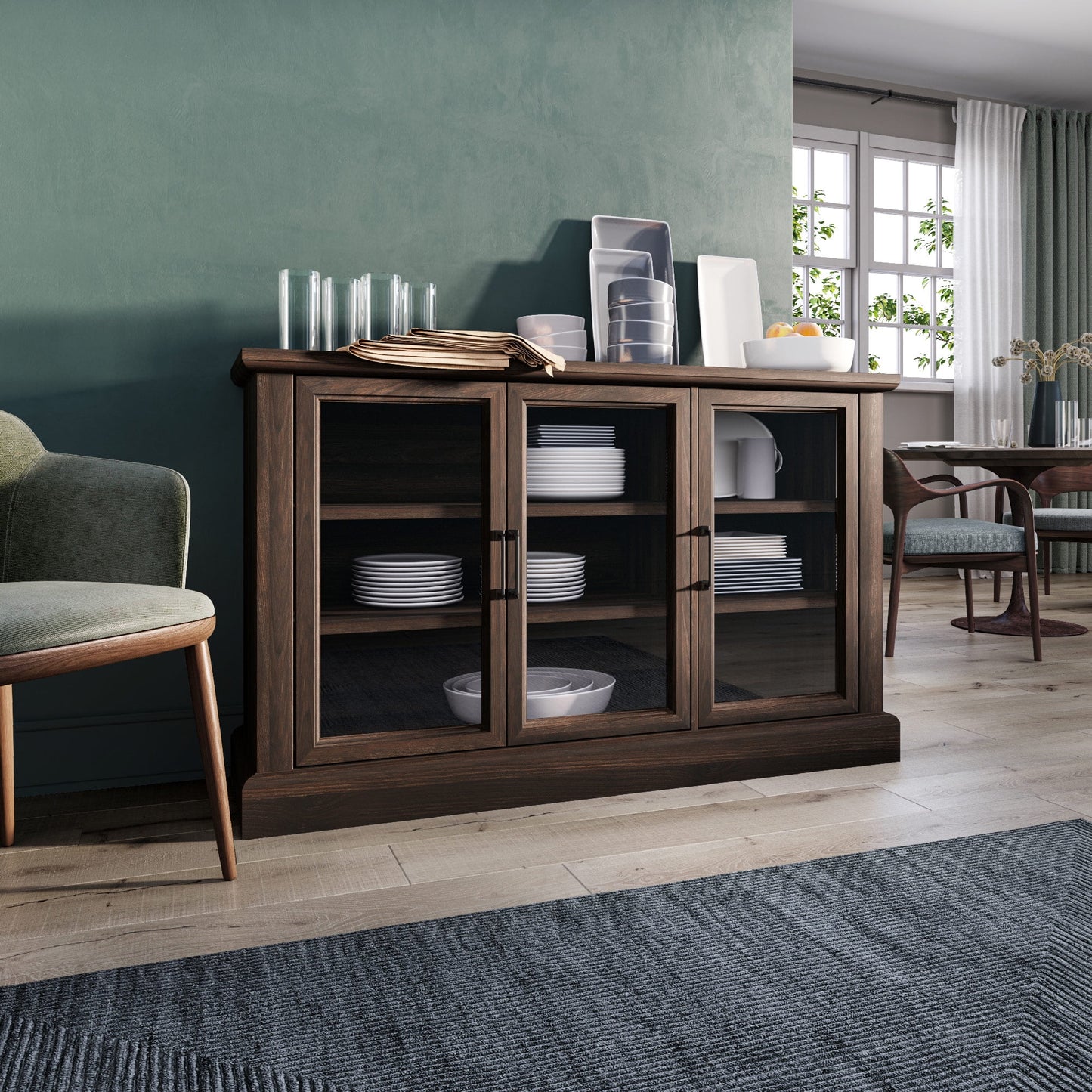 BELLEZE Modern Farmhouse Wood Sideboard Buffet - Liam (Dark Walnut)