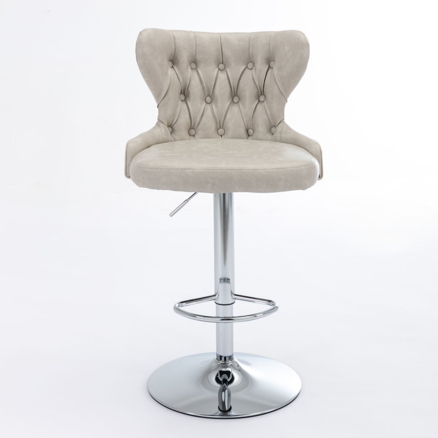 25-33 Inch PU Leather Bar Stools, Counter Height Adjustable Swivel Barstools High Bar Chairs with Back & Metal Base, Stools Chair with Footrest for Home Kitchen Island, Pub(Beige,Set of 2)