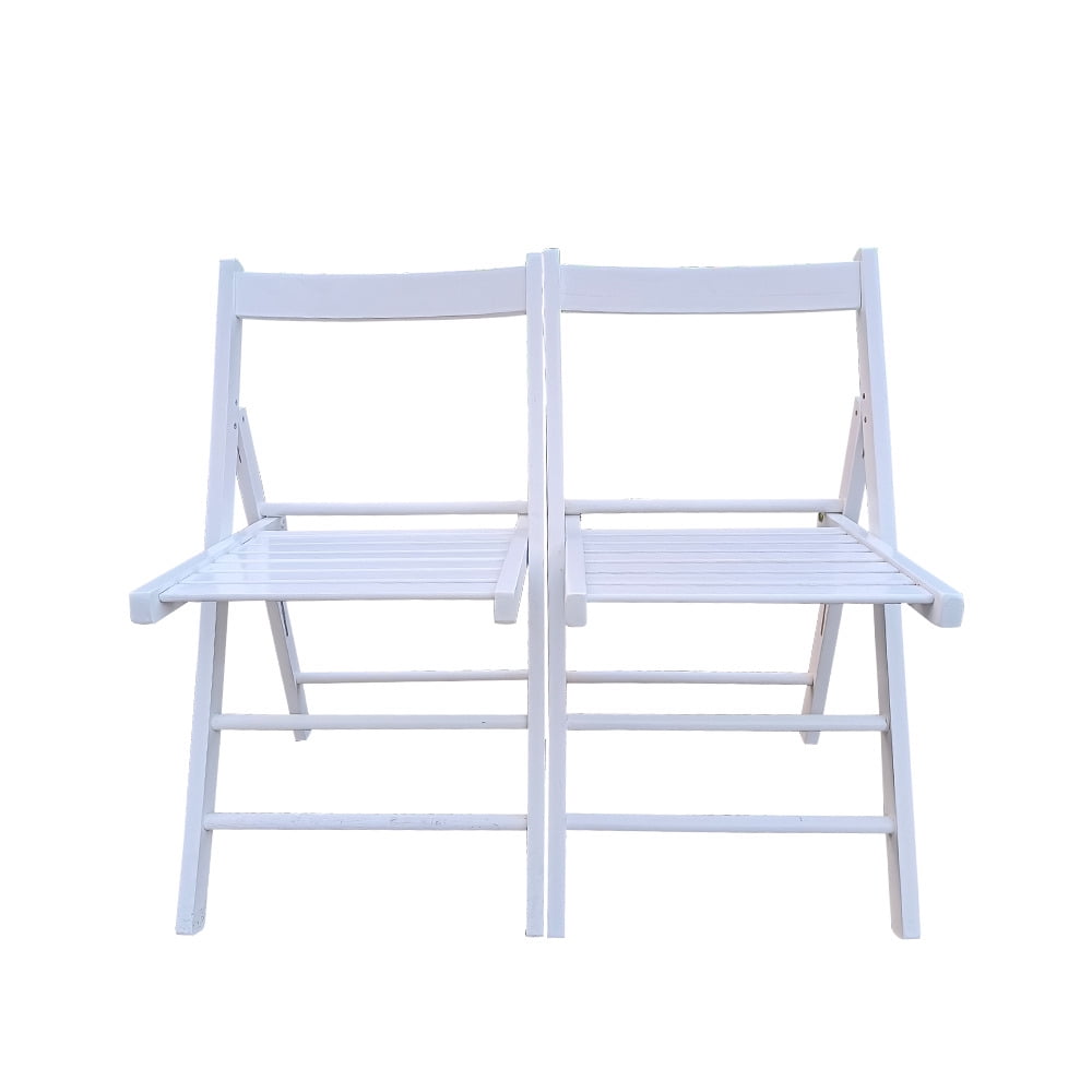 2 Pcs Folding Chairs, Wooden Event Chair with Slatted Seat and Open Back, Outdoor Portable Chairs for Dining Room Outside Indoor, White