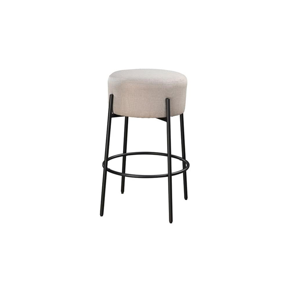 29in Barstool Black Steel Legs with Beige Fabric Upholstered Seat (Set of 2)
