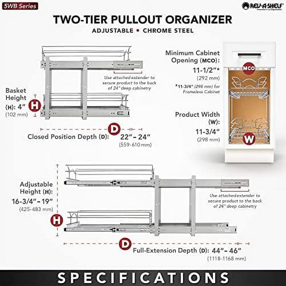 2-Tier Kitchen Cabinet Pull Out and Drawer Organizer Slide Out Pantry Basket in Multiple Sizes 9 x 22 In 5WB2-0922CR-1
