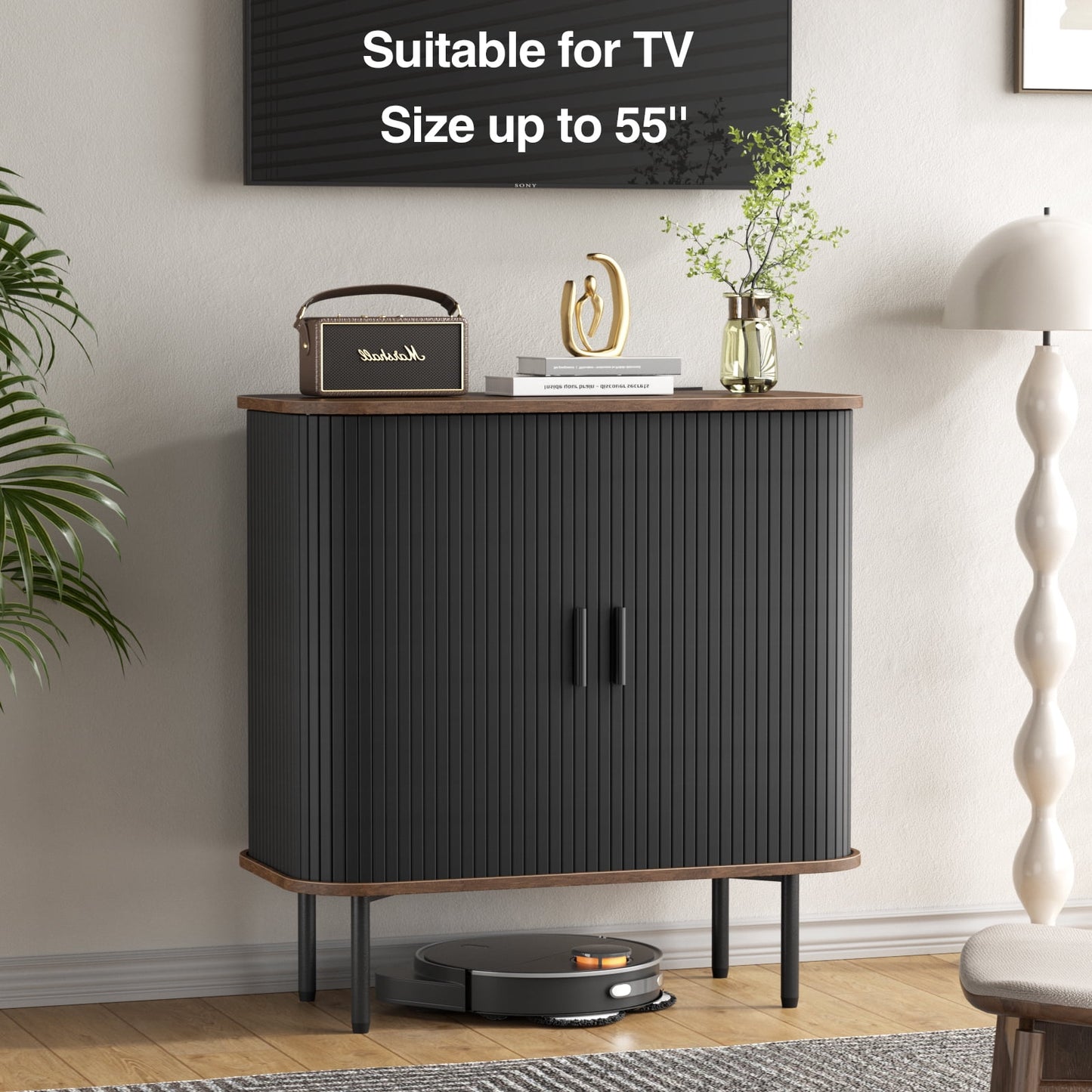 Veanerwood 31in W Black Buffet Sideboard Cabinet with Storage