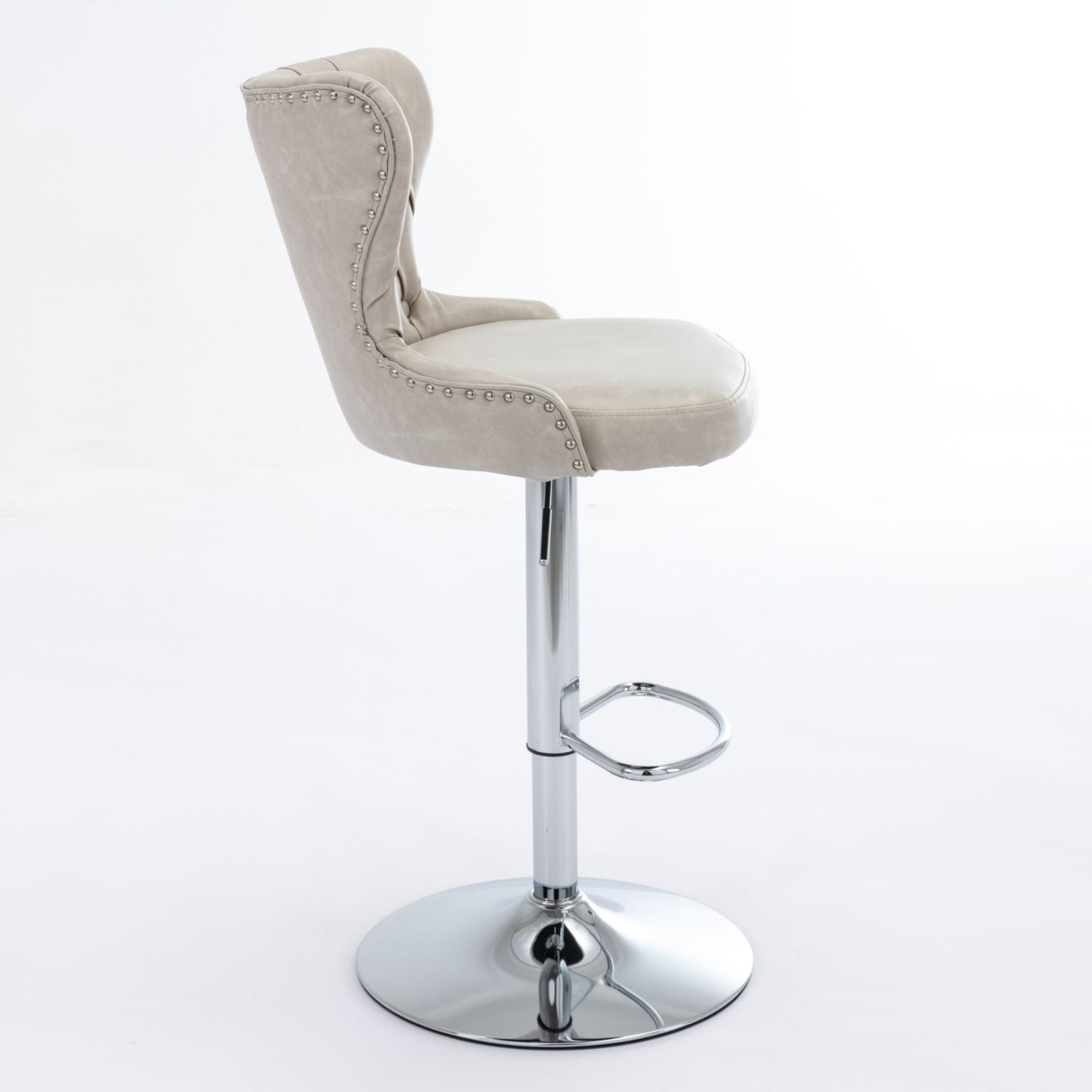 25-33 Inch PU Leather Bar Stools, Counter Height Adjustable Swivel Barstools High Bar Chairs with Back & Metal Base, Stools Chair with Footrest for Home Kitchen Island, Pub(Beige,Set of 2)