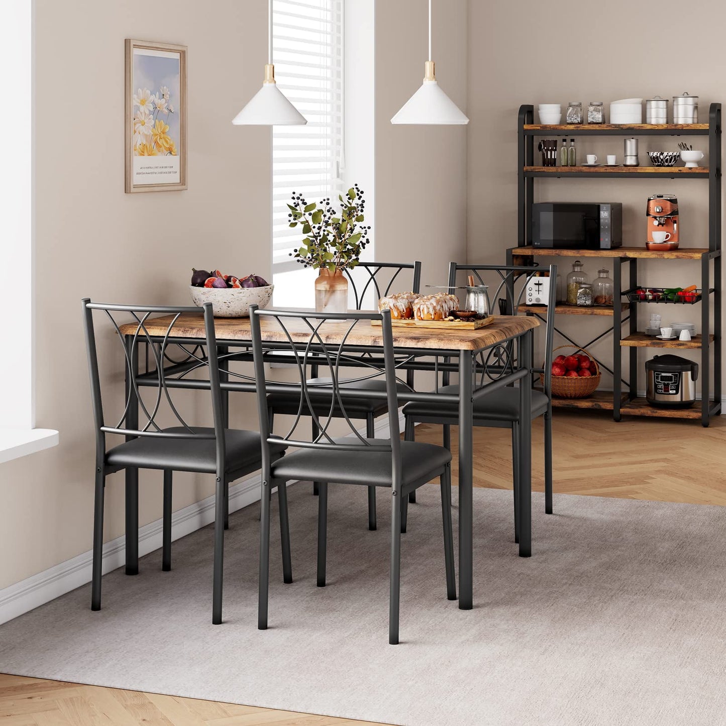 2024 New Dining Table Set for 4, Kitchen Table and Chairs for 4, Rectangular Kitchen Table Set with Sturdy Chairs, Dining Room Table Set for Small Space, Apartment, Dinner