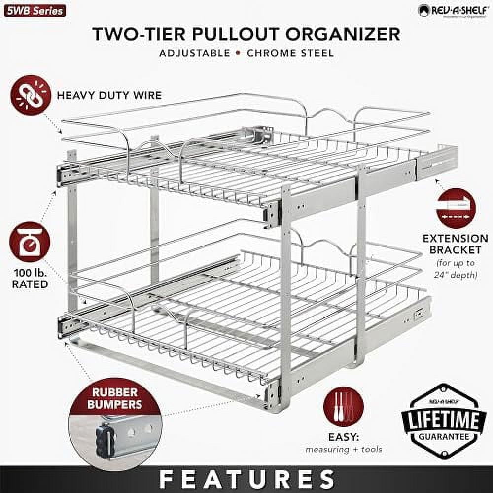 2-Tier Kitchen Cabinet Pull Out and Drawer Organizer Slide Out Pantry Basket in Multiple Sizes 9 x 22 In 5WB2-0922CR-1