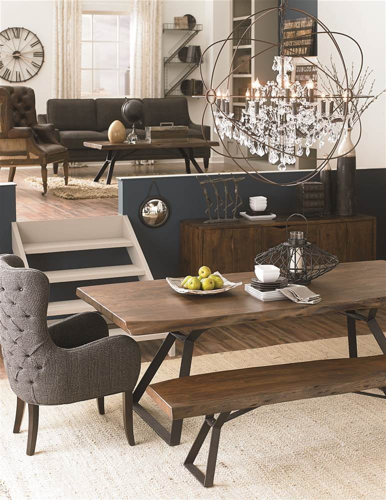 World Interiors Nottingham 18.5in Acacia Wood Live Edge Dining Bench in Walnut