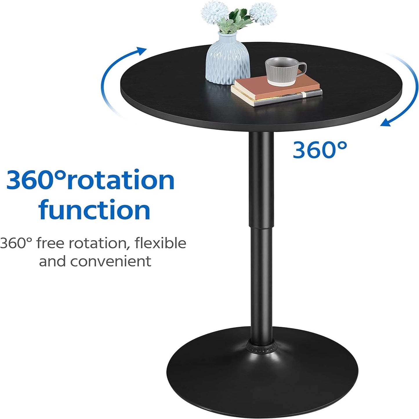 2pcs Home Height Adjustable Pub Round with Swivel Counter Height Bistro Full Black