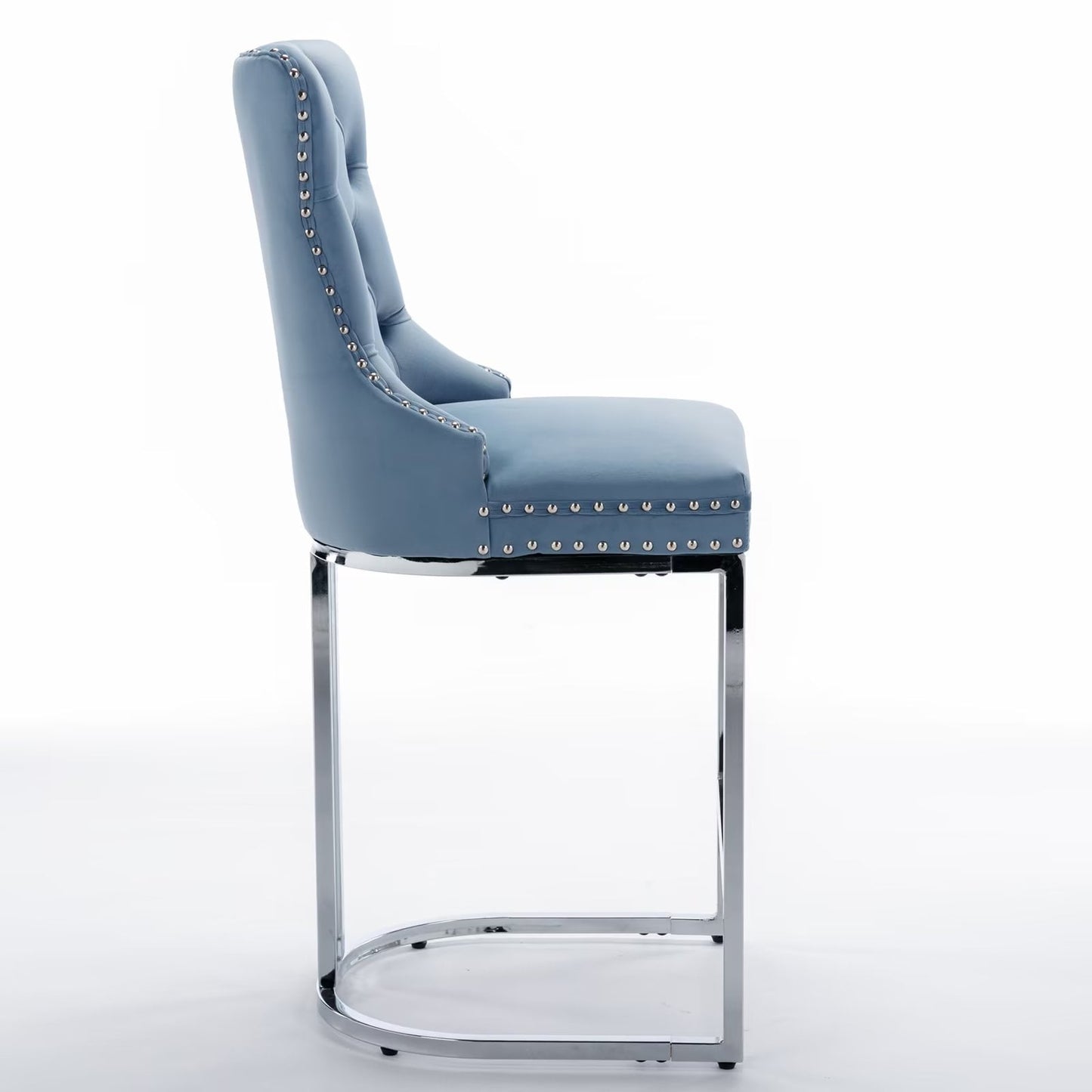 26inch Barstools Set of 2, Velvet Button Tufted Counter Height Bar Stools with Nail Head Trims, Upholstered Bar Chair with Wingback and Metal Footrest for Kitchen Island, Home Bar, Beige