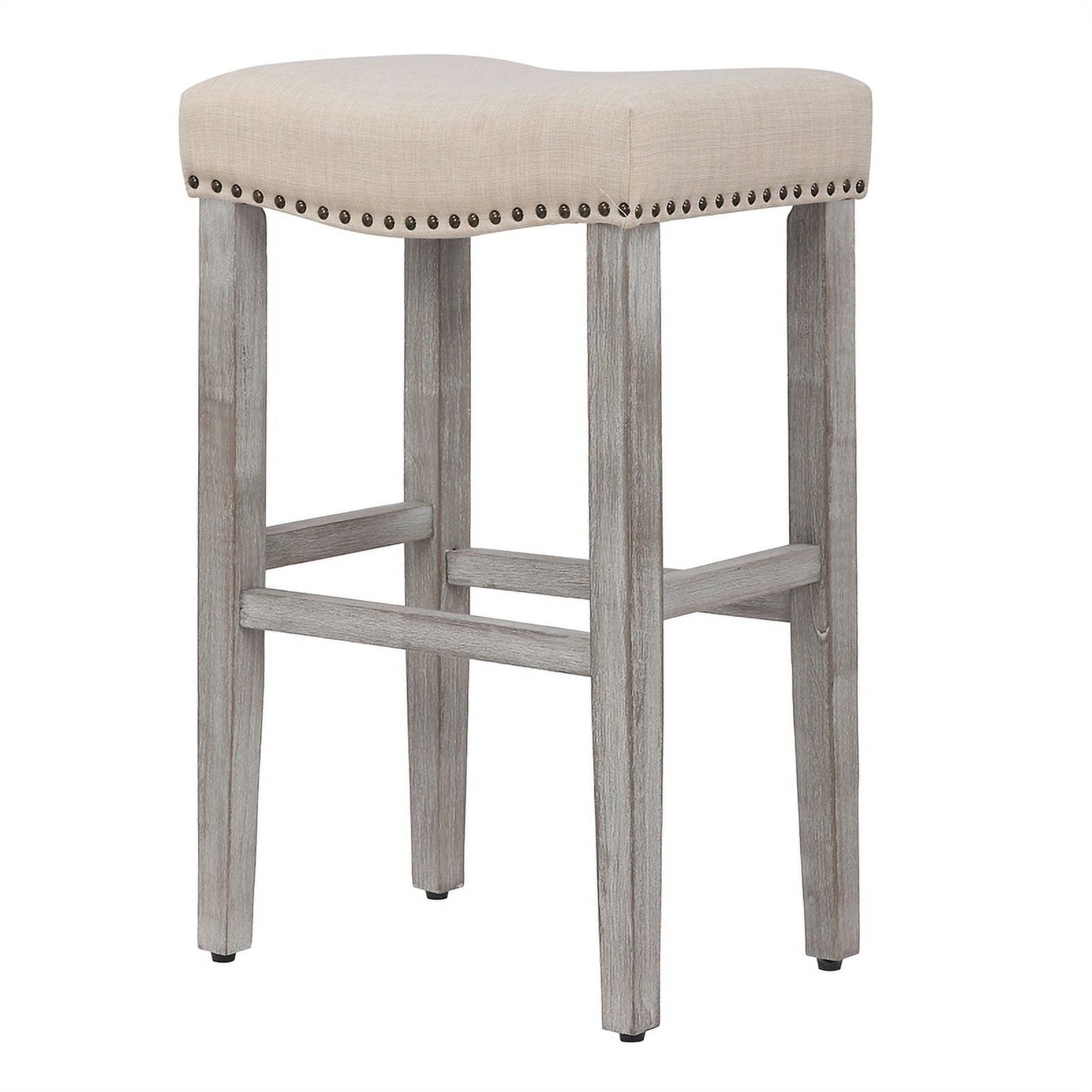 29in Upholstered Saddle Seat Bar Stool (Set of 2) in Beige