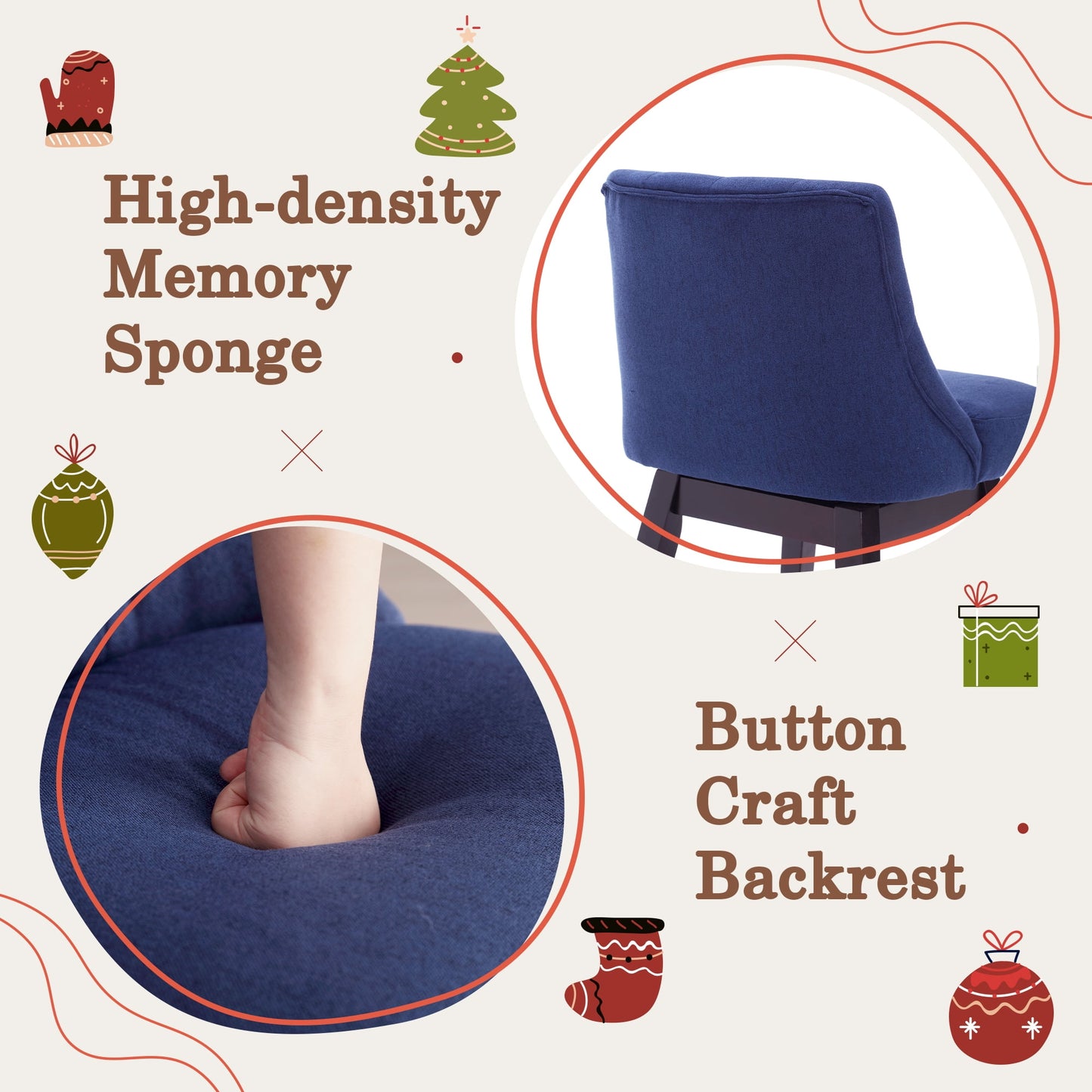 TEWLOSS Bar Stools Set of 2 Fabric Swivel Counter Height Bar Stools for Kitchen Island (26in , Blue)