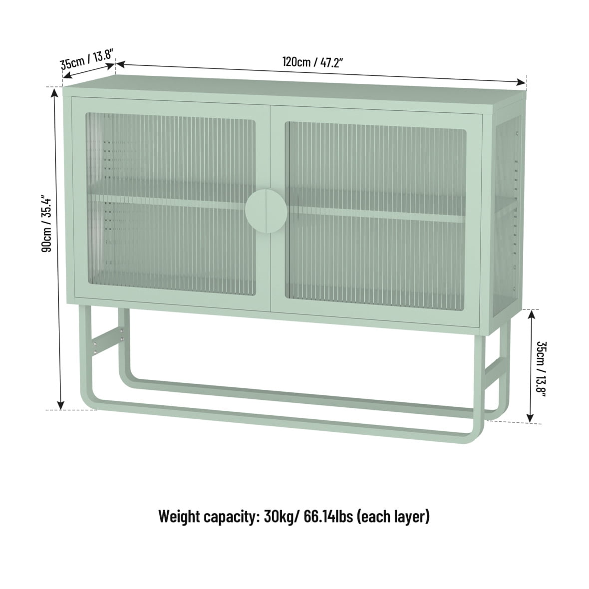 2-Tier Stylish Tempered Glass Cabinet, Fluted Glass Sideboard Buffet Cabinet with 2 Door, Modern Enclosed Cupboard Adjustable Shelf U-shaped Leg for Kitchen Living Room ,Blue