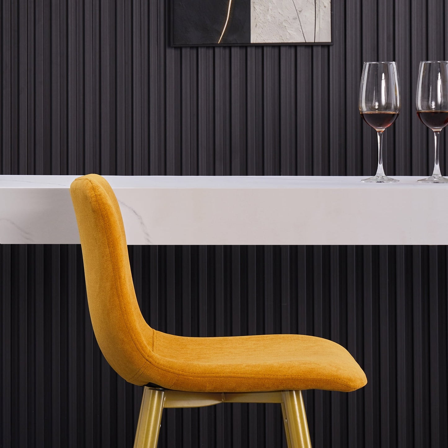 26 in. Upholstered Metal Frame Counter Stool with Fabric Seat (Set of 2),Yellow