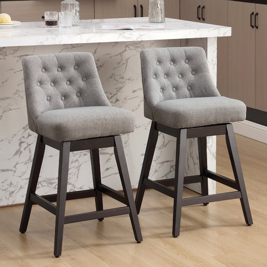 TEWLOSS Swivel Bar Stools Set of 2 Linen Fabric Barstools for Kitchen Island (29in , Gray)
