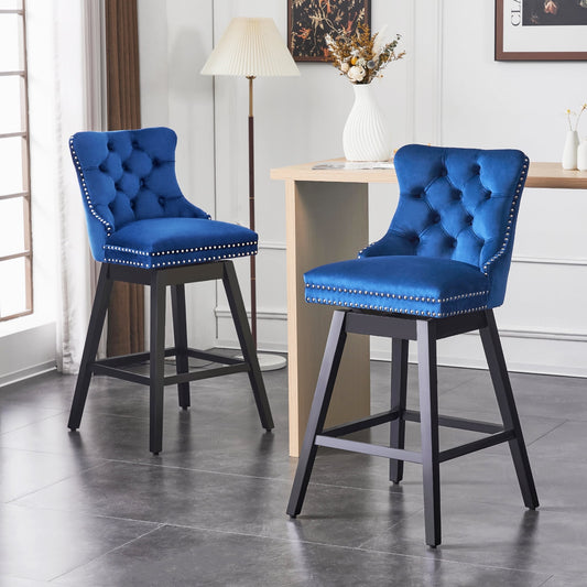 TEWLOSS Swivel Bar Stools Set of 2 Velvet Barstools for Kitchen Island (30in , Blue)