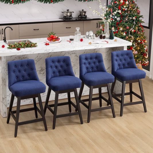 TEWLOSS Swivel Bar Stools Set of 4 Linen Fabric Barstools for Kitchen Island (29in , Blue)