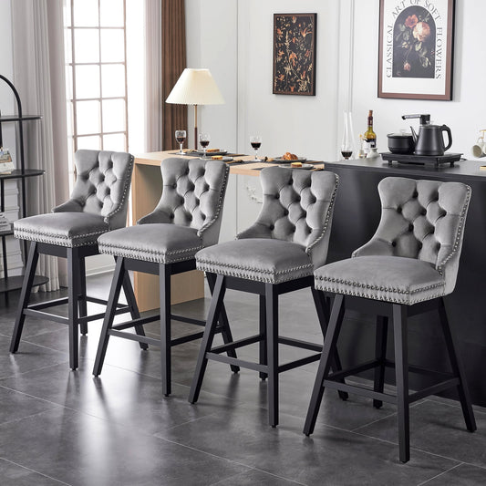 TEWLOSS Swivel Bar Stools Set of 4 Velvet Barstools for Kitchen Island (30in , Gray)