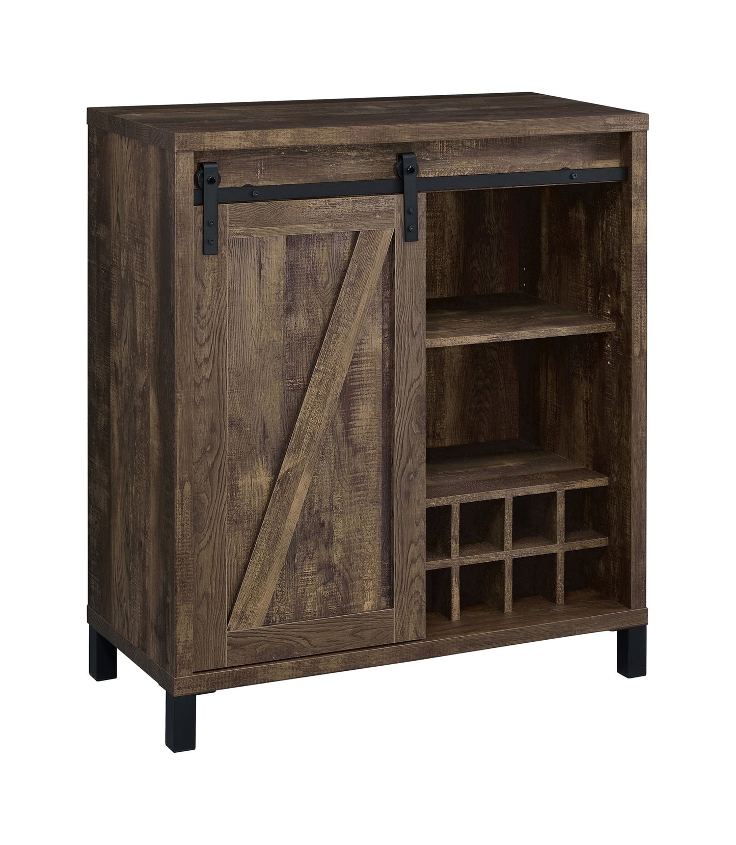 Coaster Farmhouse Wood 2-Shelf Bar Cabinet with Sliding Door in Oak