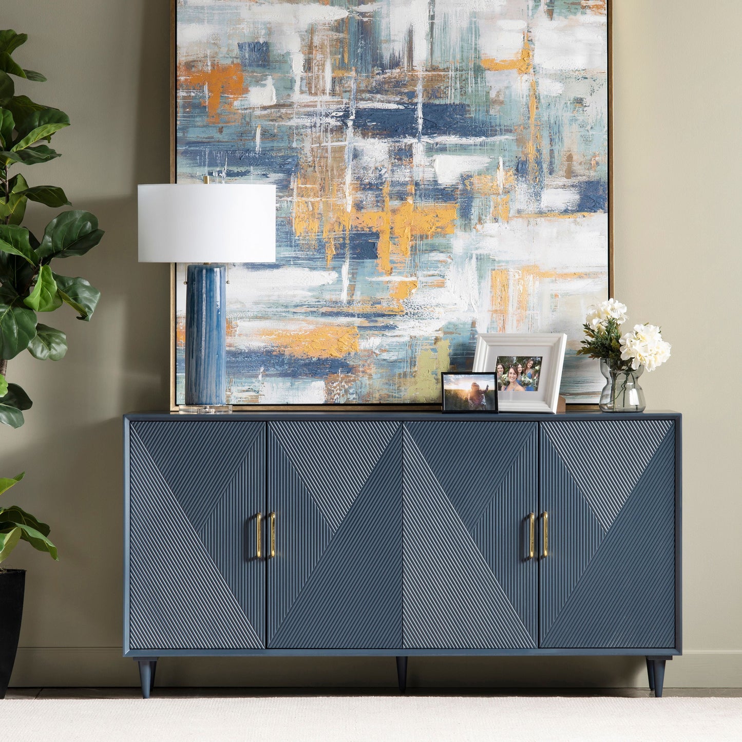 Evolution by Crestview Collection Arvada 4 Door Wood Sideboard in Blue