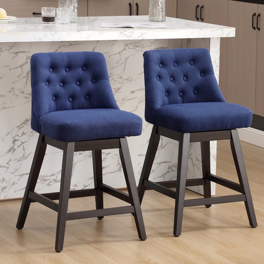 TEWLOSS Bar Stools Set of 2 Fabric Swivel Counter Height Bar Stools for Kitchen Island (26in , Blue)