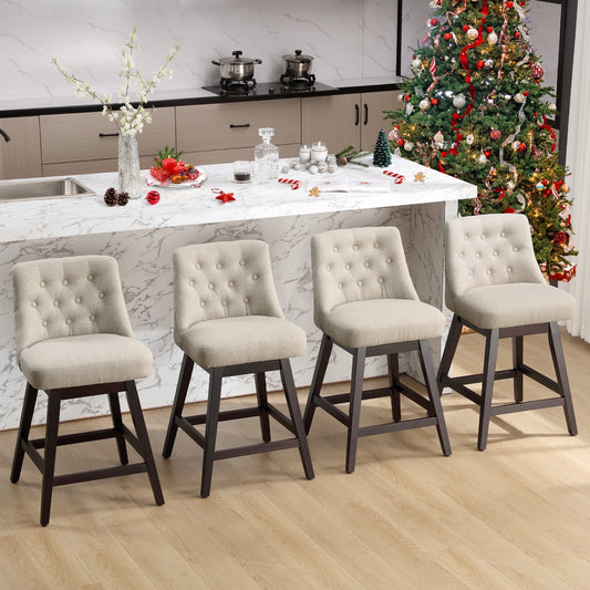 TEWLOSS Bar Stools Set of 4 Fabric Swivel Counter Height Bar Stools for Kitchen Island (26in , Beige)